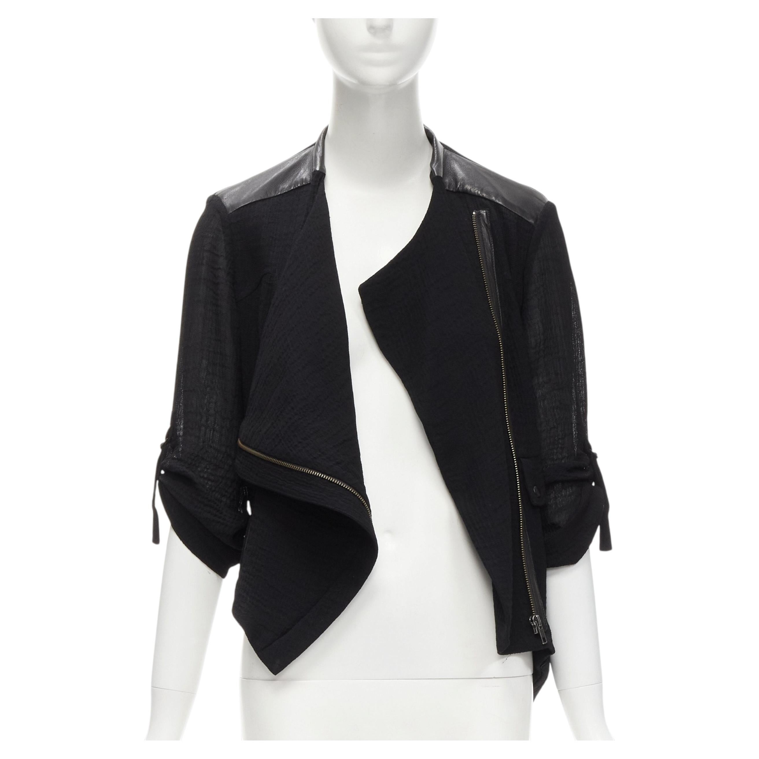 HELMUT LANG giacca biker in pelle di pecora nera con dettagli in sbieco S