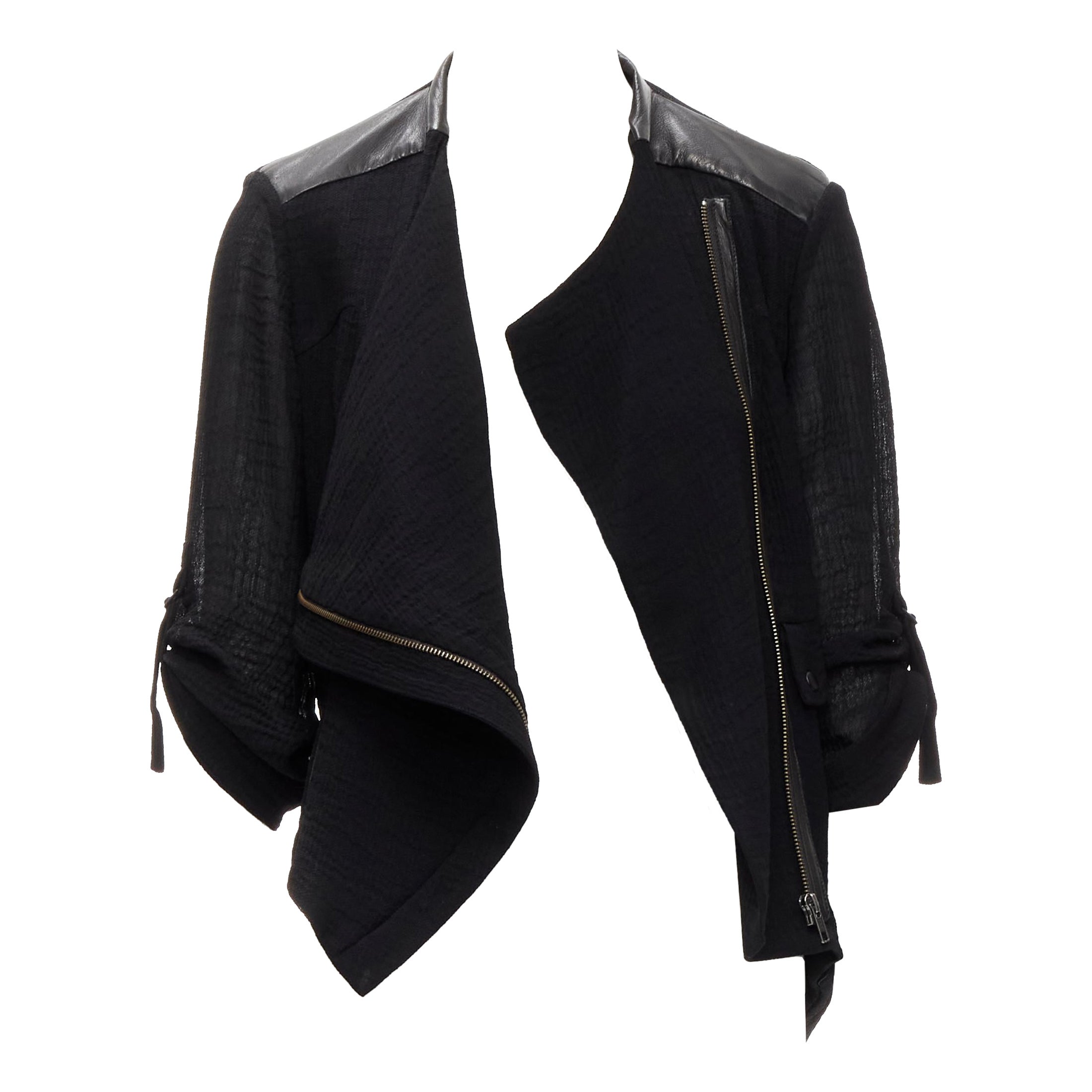 HELMUT LANG - Veste de motard en cuir de mouton noir avec détails en biais S