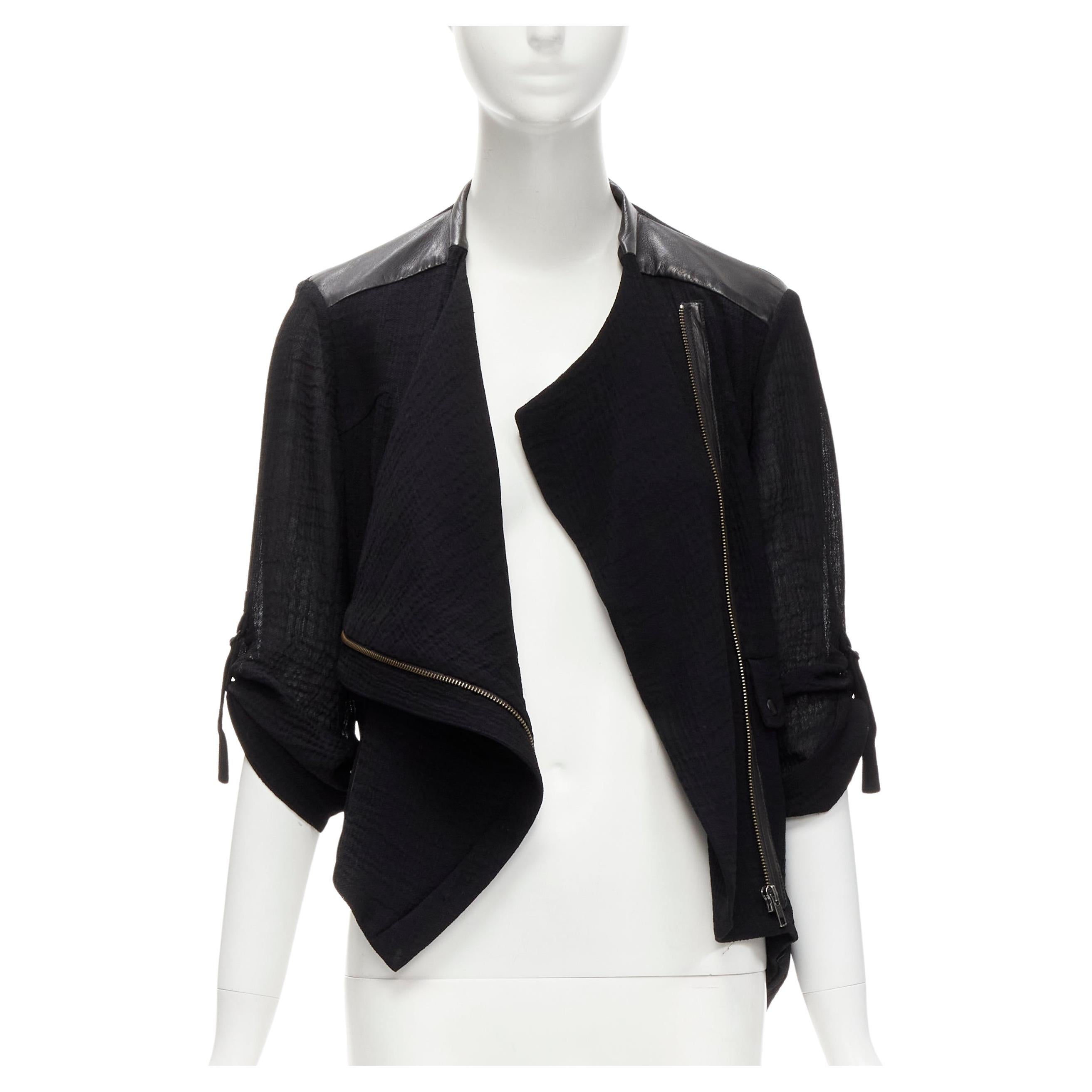 HELMUT LANG black sheep leather detail bias drape biker jacket S For Sale