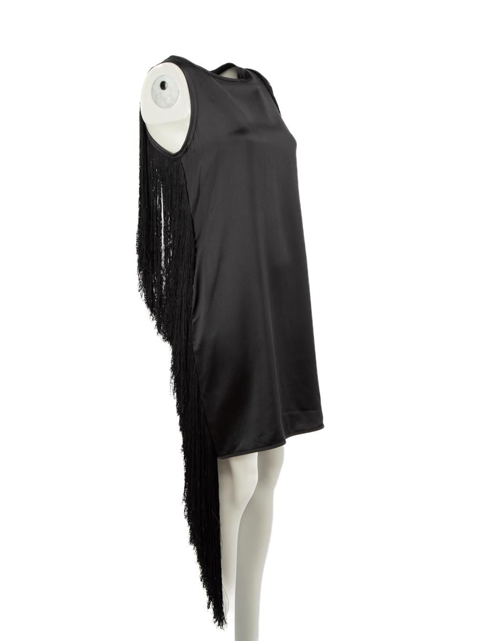 CONDITION is Never worn, with tags. No visible wear to dress is evident on this new Helmut Lang designer resale item.

Details
Black
Silk
Mini dress
Rund neck
Sleeveless
Side and shoulder fringe detail
Back zip and hook fastening
Made in China