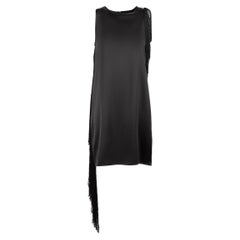 Helmut Lang - Mini-robe à franges en soie noire - Taille S