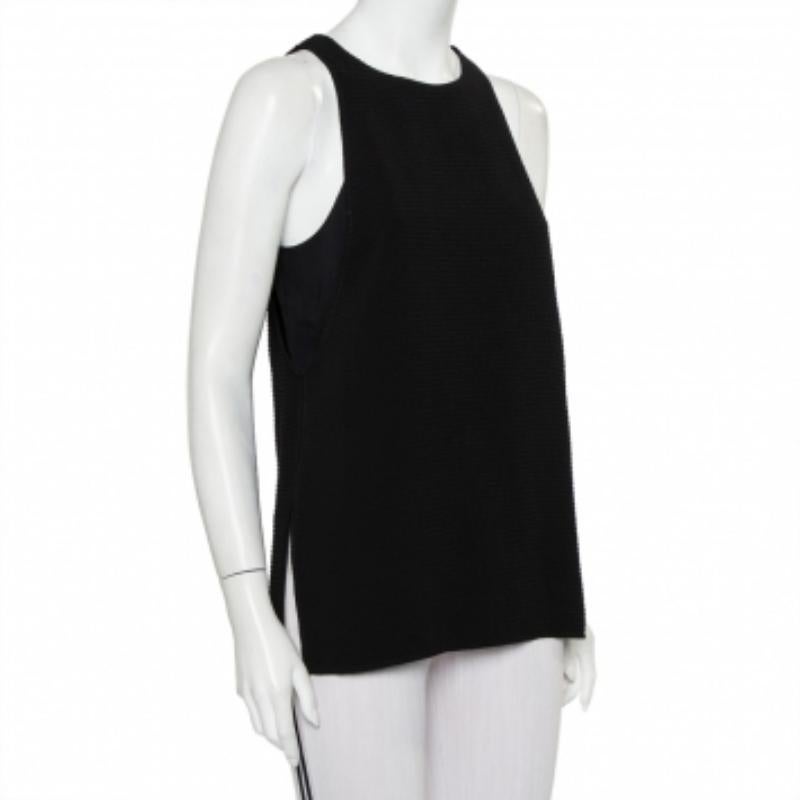 Helmut Lang Black Textured Synthetic Raze Tank Top M In Excellent Condition For Sale In Dubai, Al Qouz 2