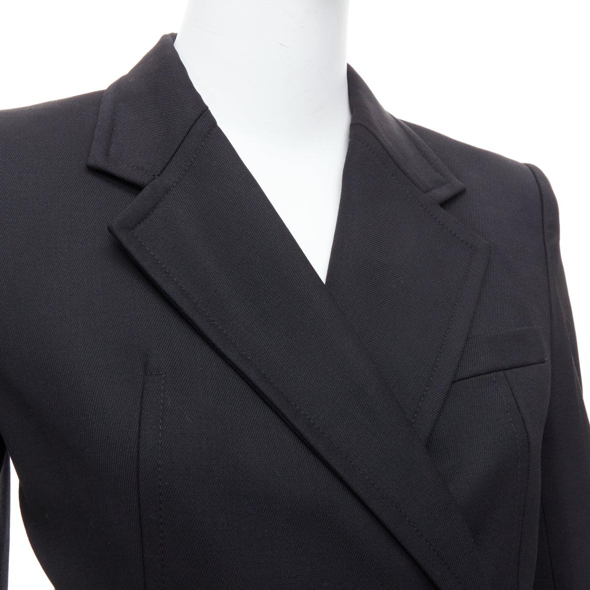 HELMUT LANG black virgin wool blend twill flare long blazer US0 XS
Reference: ECLO/A00038
Brand: Helmut Lang
Designer: Helmut Lang
Material: Virgin Wool, Blend
Color: Black
Pattern: Solid
Closure: Button
Lining: Black Fabric
Extra Details: Shoulder