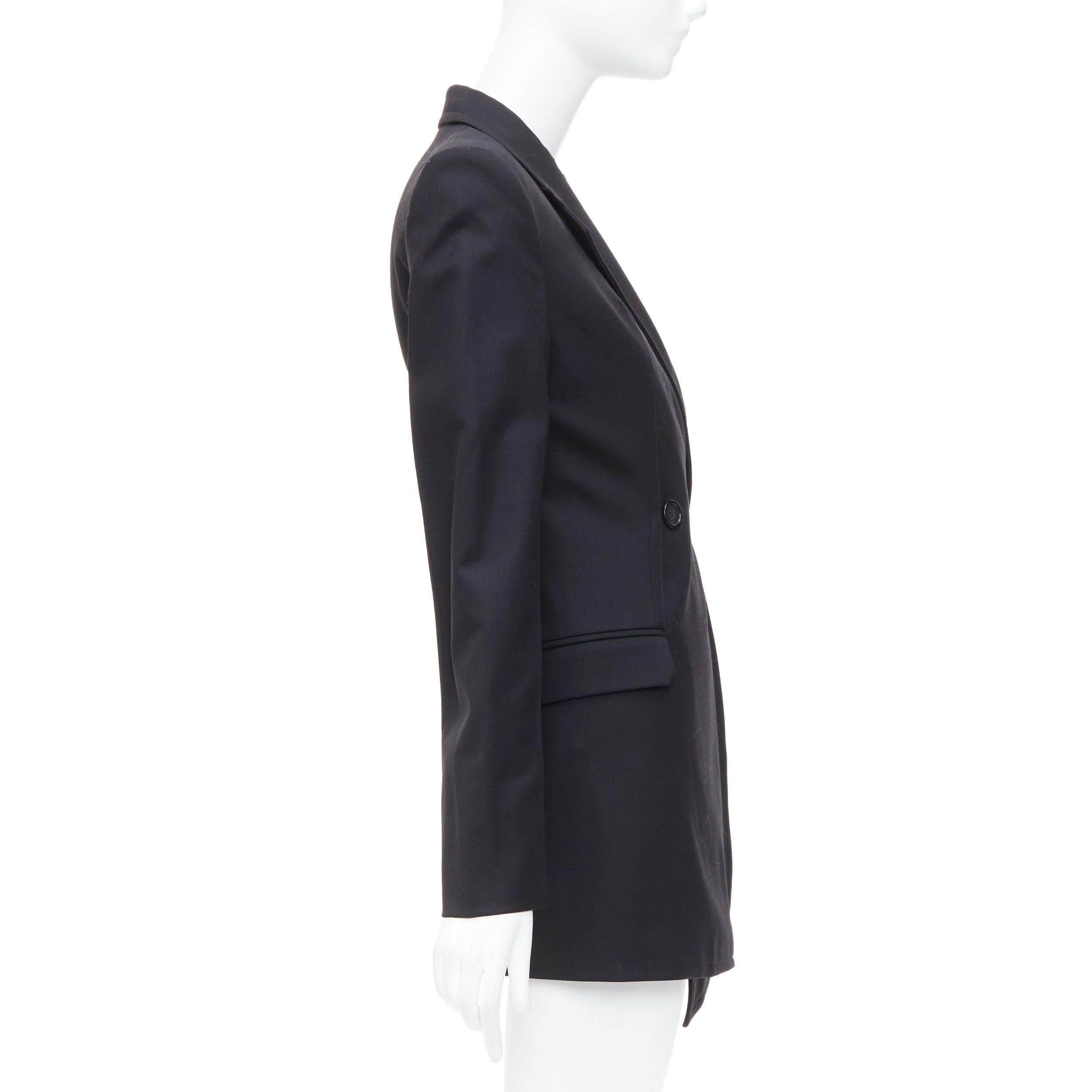 Women's HELMUT LANG black virgin wool blend twill flare long blazer US0 XS For Sale