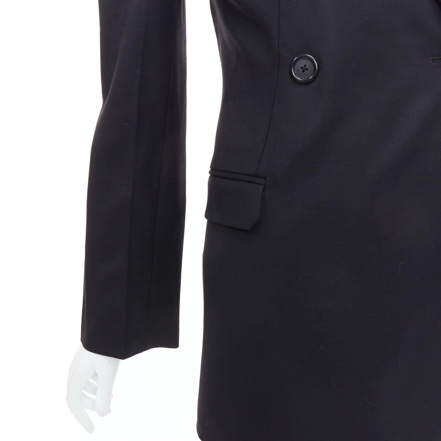 HELMUT LANG black virgin wool blend twill flare long blazer US0 XS For Sale 3