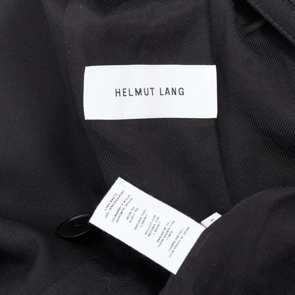HELMUT LANG black virgin wool blend twill flare long blazer US0 XS For Sale 4