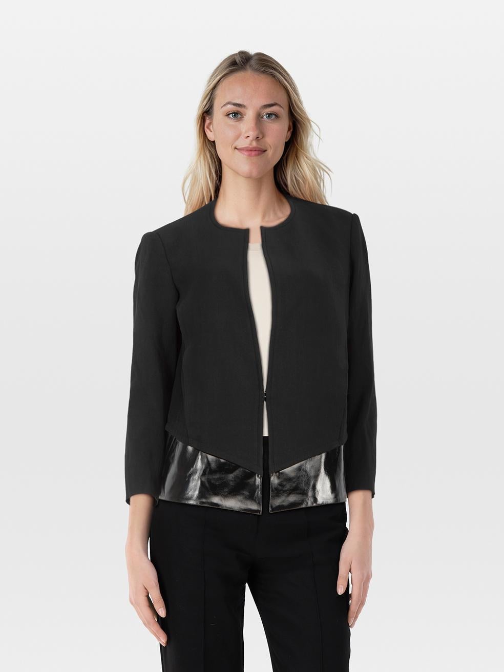 Helmut Lang Black Wool Faux Leather Trim Blazer Size L For Sale
