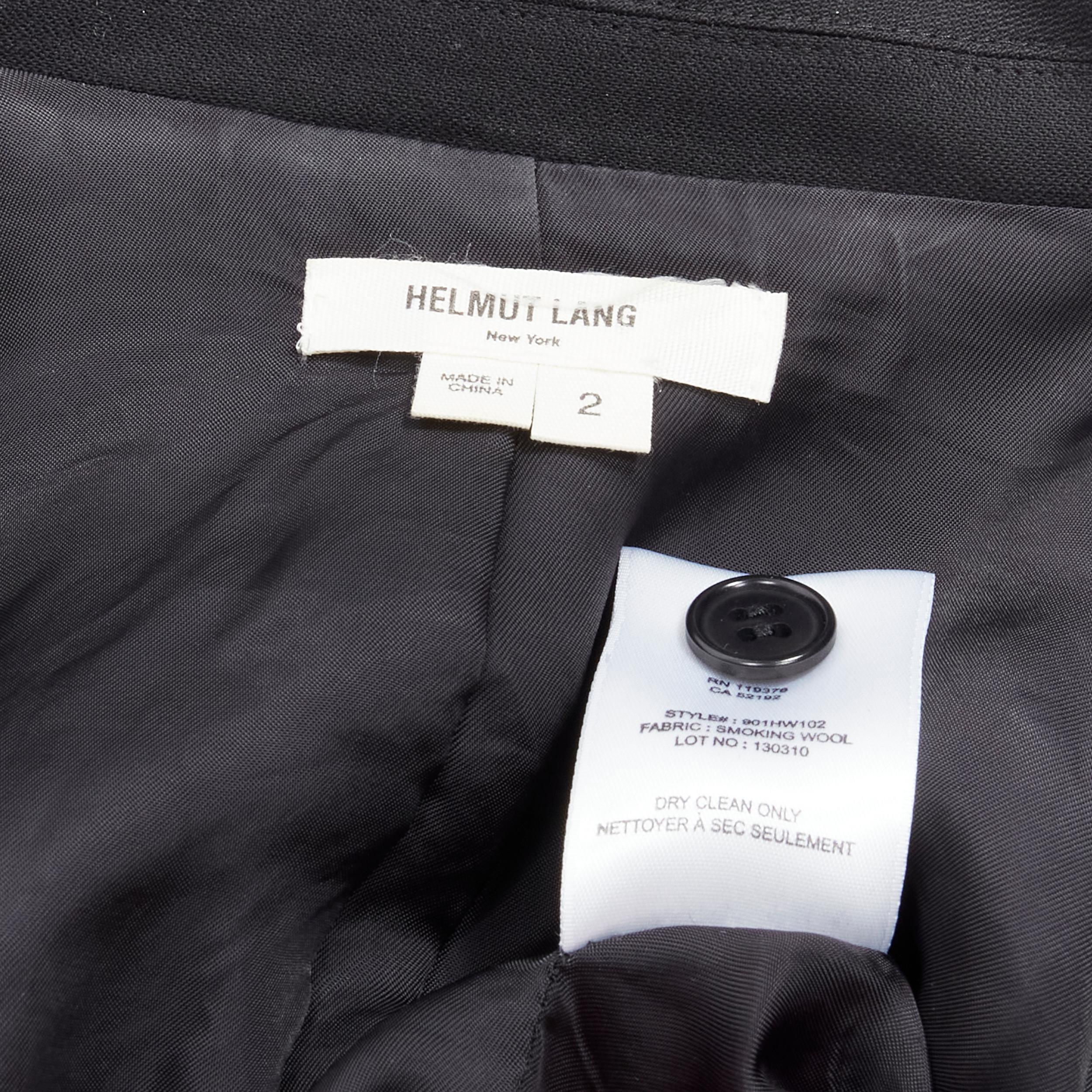 HELMUT LANG black wool slim label wrap cut out back blazer US2 S 3