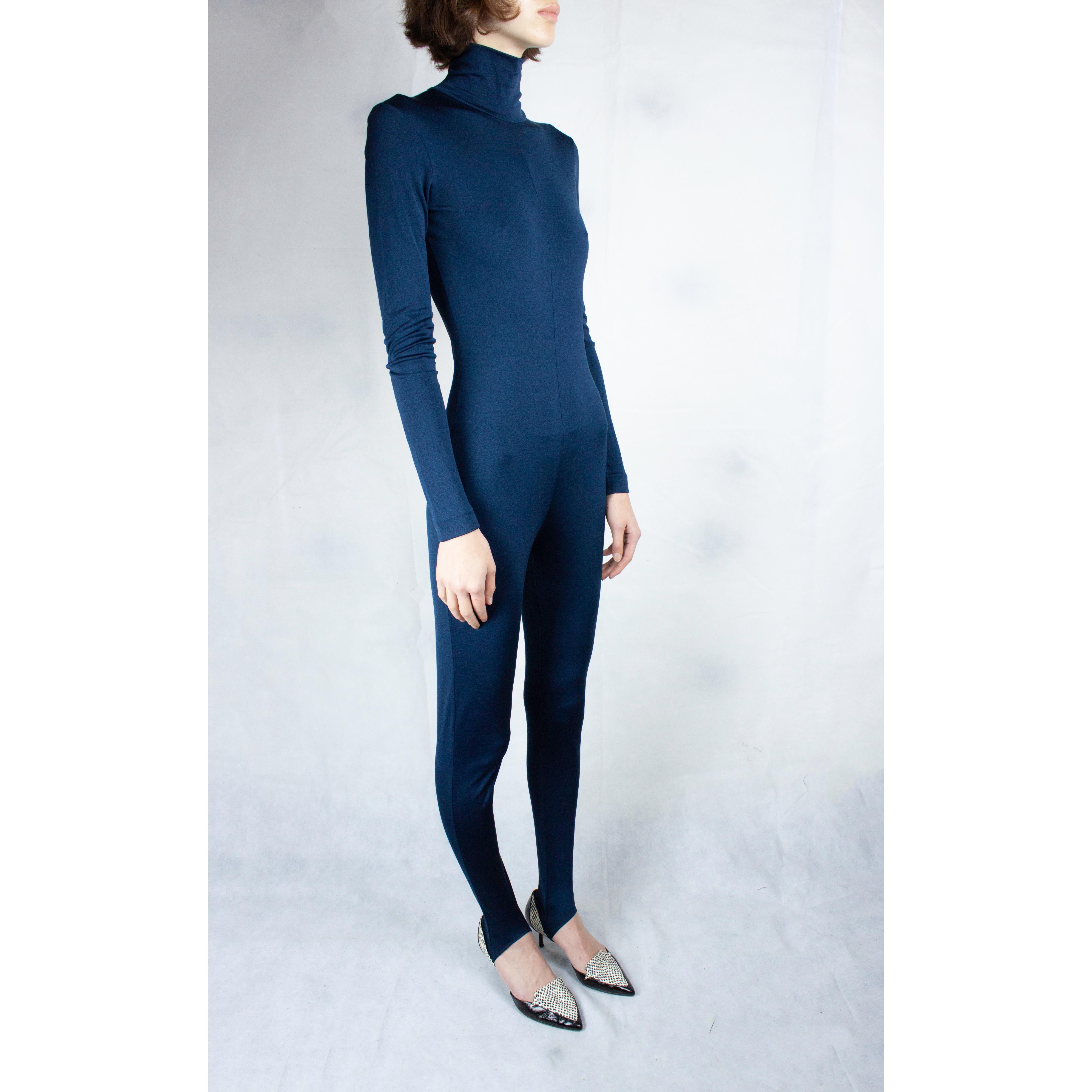 Helmut Lang body-conscious high collar silk jersey jumpsuit.circa 1990s In Excellent Condition In London, GB