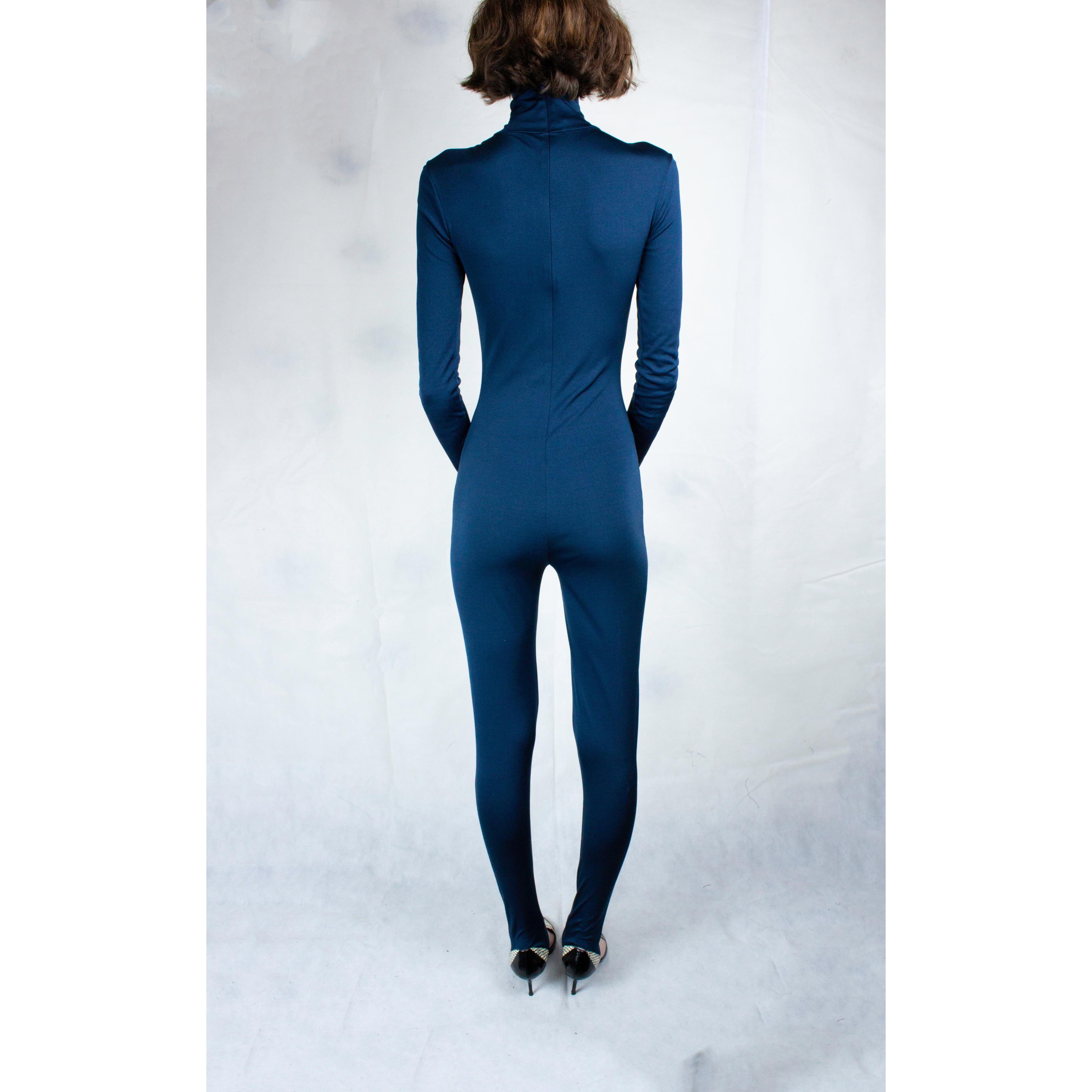 Women's Helmut Lang body-conscious high collar silk jersey jumpsuit.circa 1990s