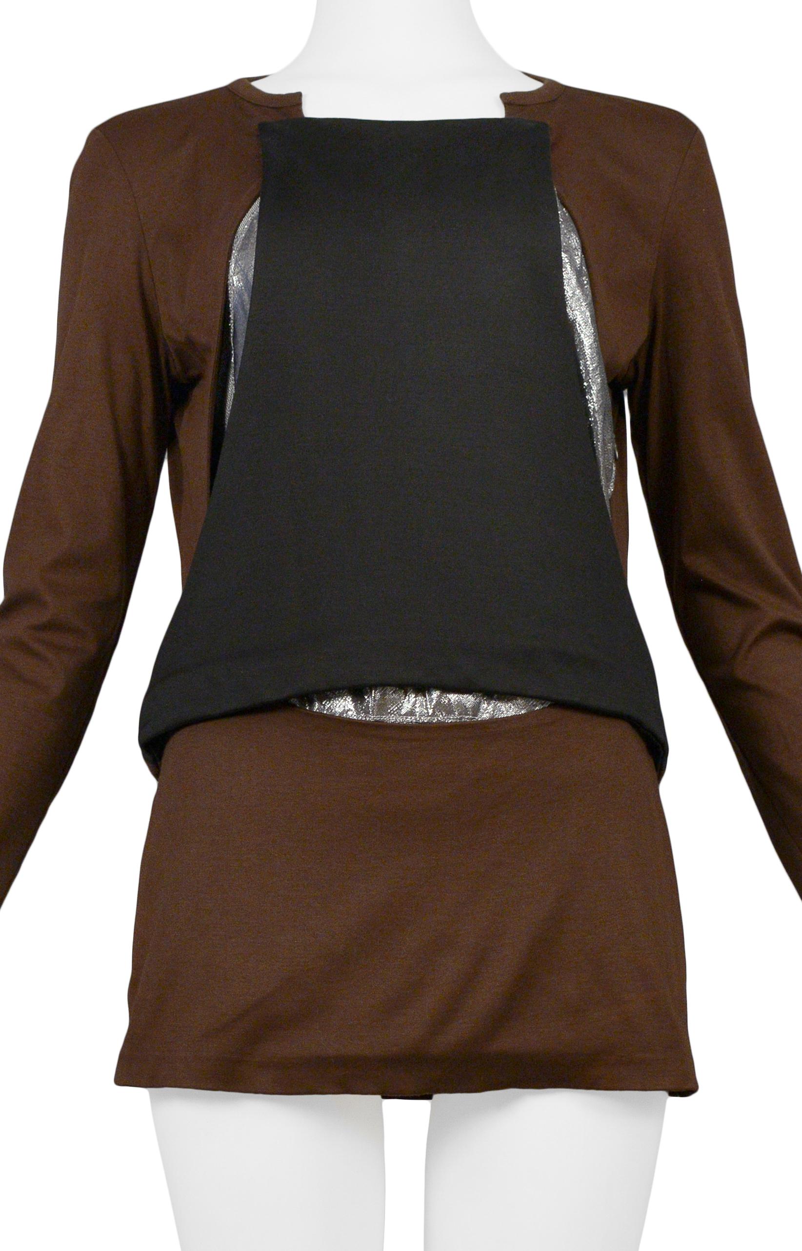 Helmut Lang Brown Black & Silver Inset Tunic In Excellent Condition For Sale In Los Angeles, CA