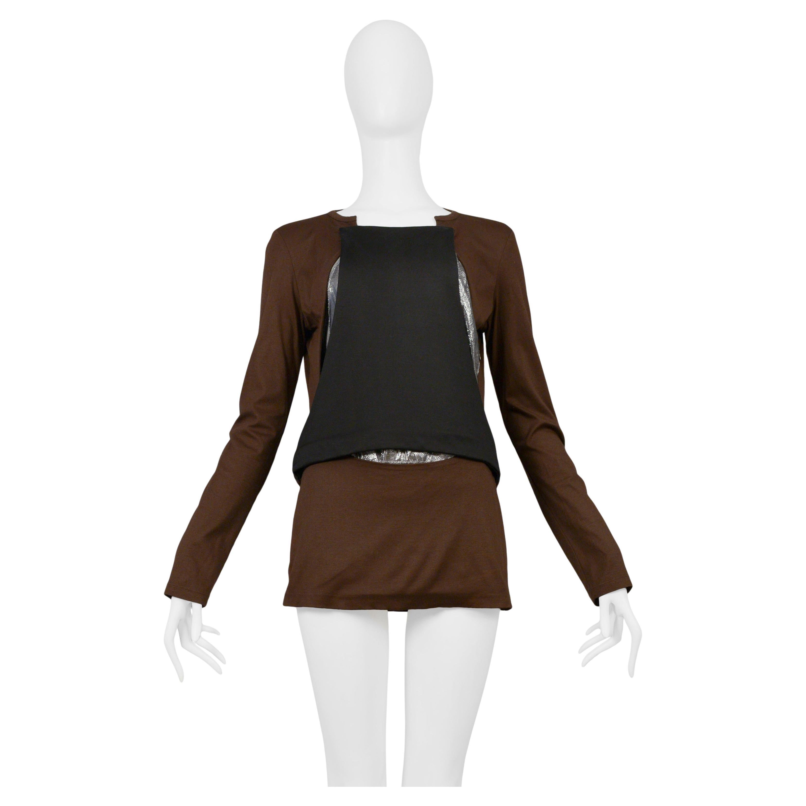 Helmut Lang Brown Black & Silver Inset Tunic For Sale