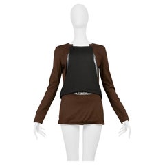 Helmut Lang - Tunique marron, noire et argentée avec empiècement