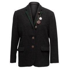 Helmut Lang Charcoal & Dark Green Wool Blazer