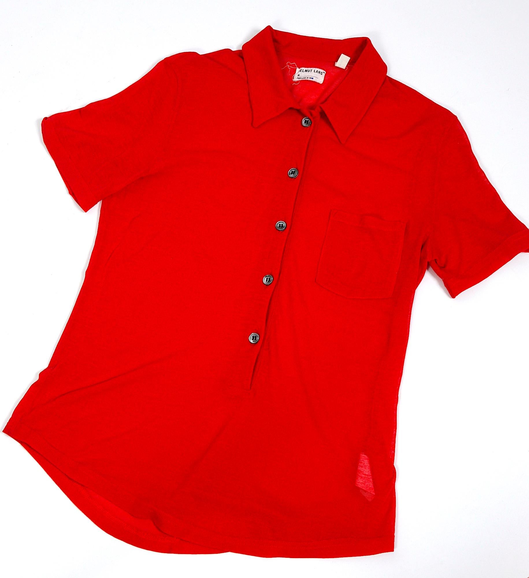 Archive collectors vintage 1998 by Helmut Lang red cotton-jersey top.
Size XS - in excellent condition. 
Use the measurements that are taken flat for the perfect fit.
Sh to Sh 15inch/38cm - Ua to Ua 17inch/43cm(x2) - Waist 15inch/38cm(x2) - total