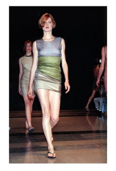 Helmut Lang Coral Ivory & Brown Color Block Knit Dress 1990