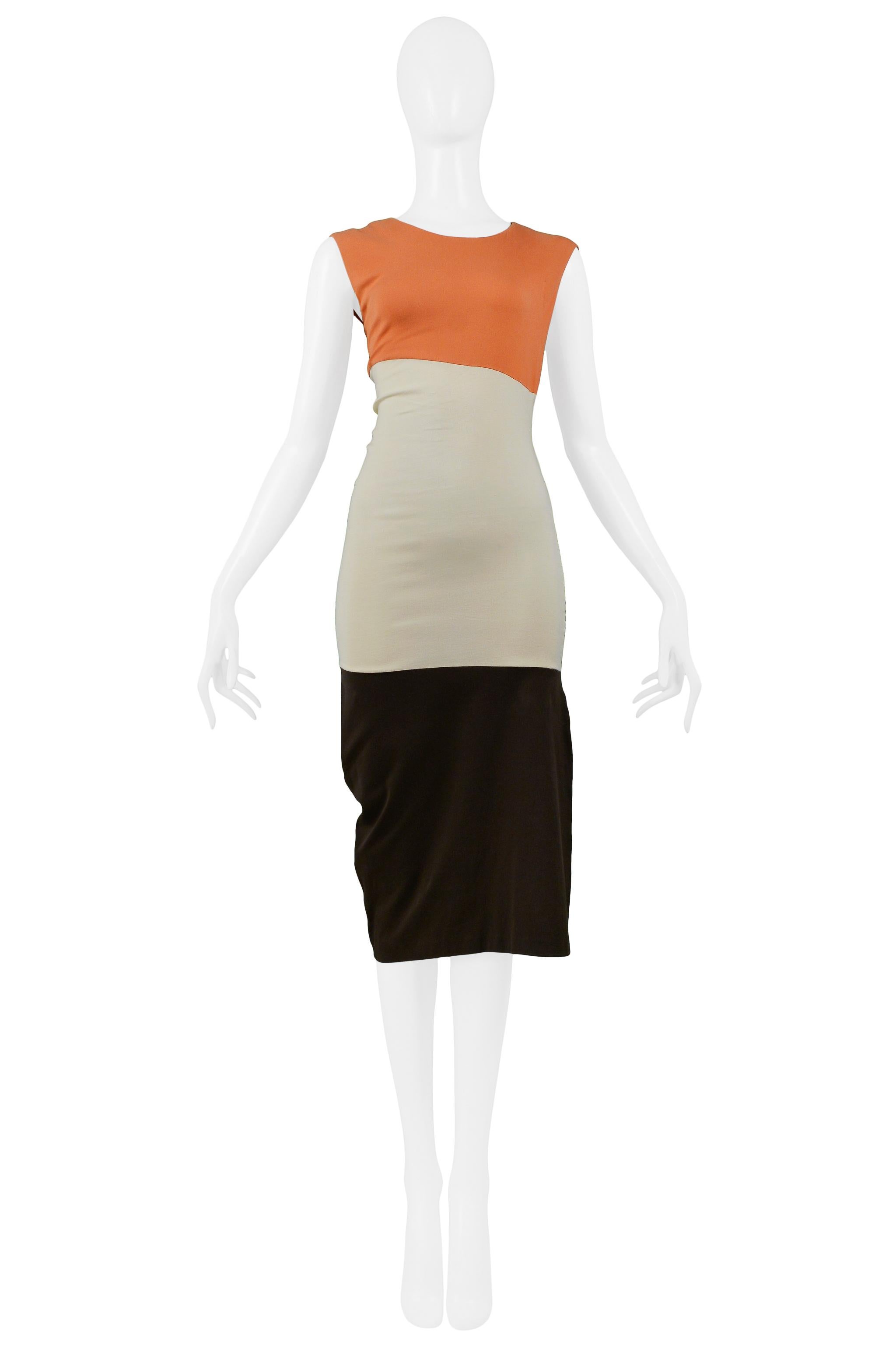 Women's Helmut Lang Coral Ivory & Brown Color Block Knit Dress 1990 For Sale