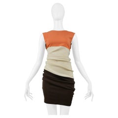 Vintage Helmut Lang Coral Ivory & Brown Color Block Knit Dress 1990
