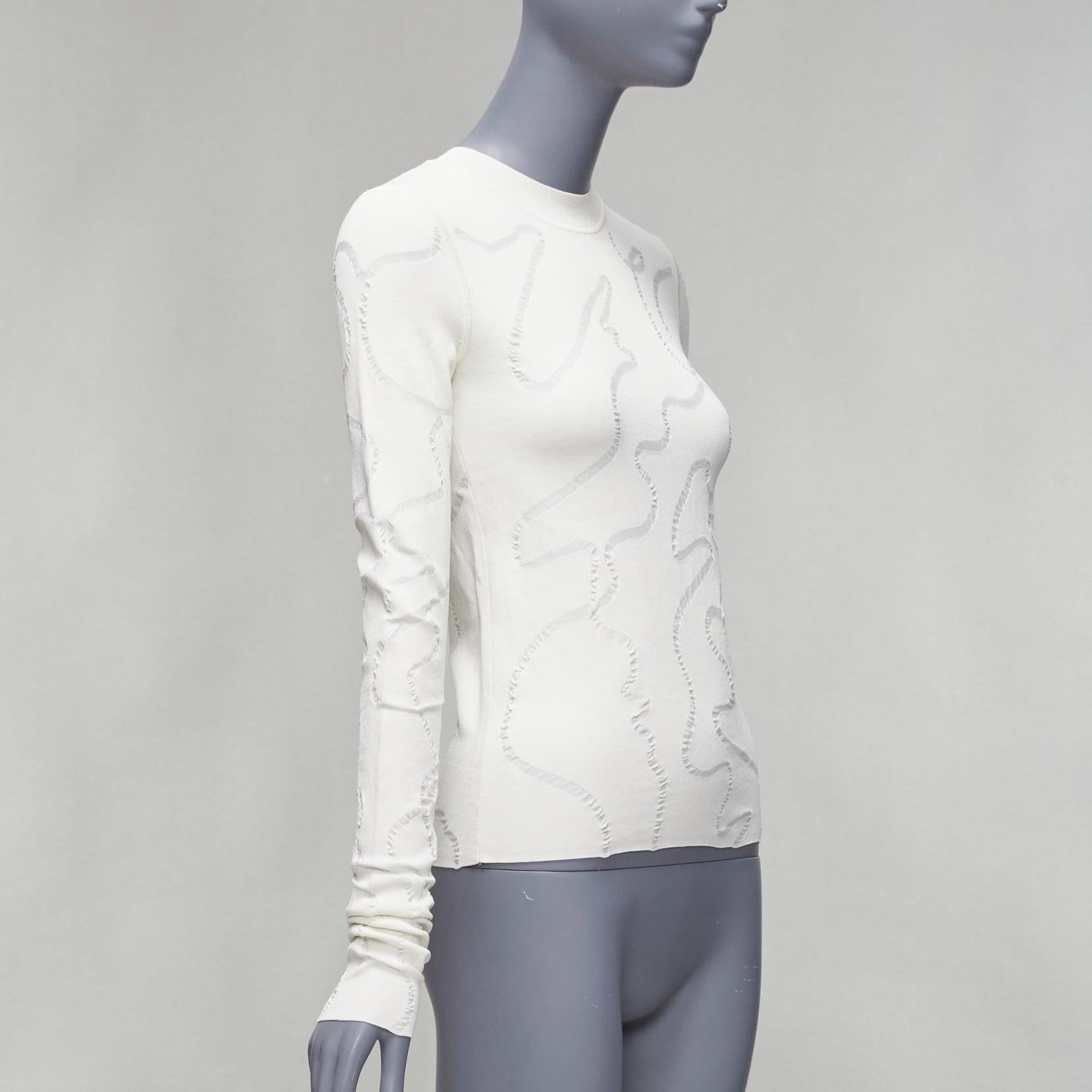 Gray HELMUT LANG cream wiggly line motive jacquard long sleeve sweater S For Sale