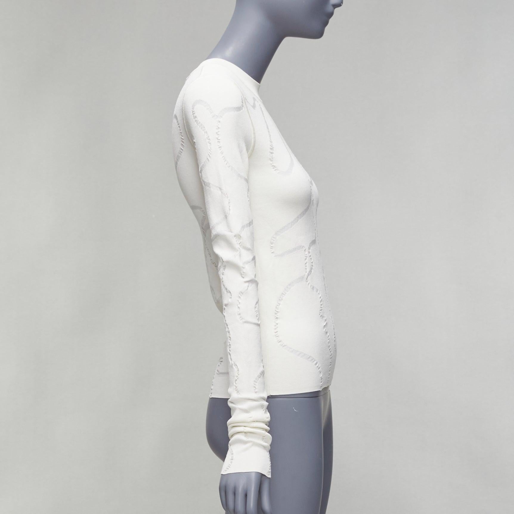 HELMUT LANG cream wiggly line motive jacquard long sleeve sweater S In Good Condition For Sale In Hong Kong, NT