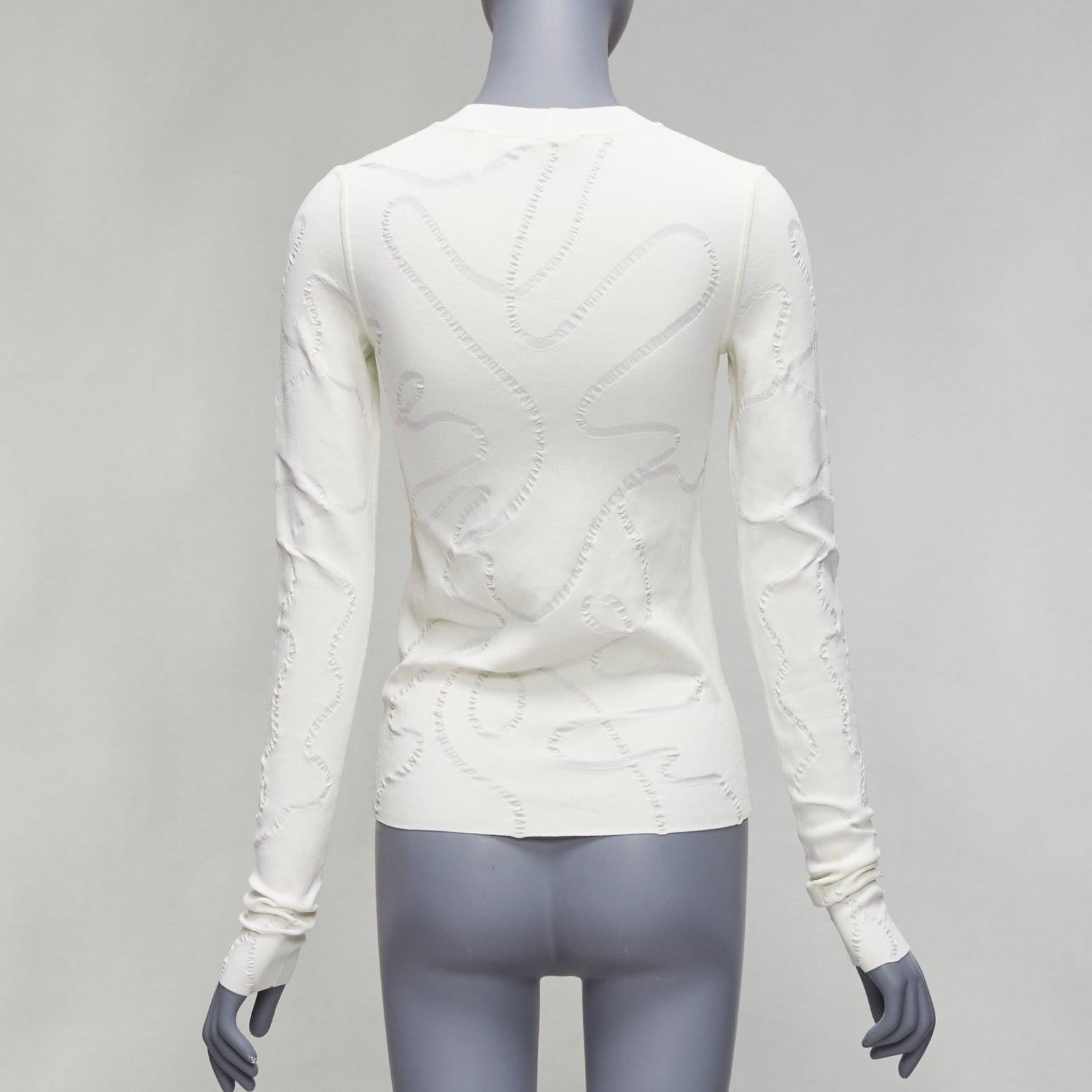 Women's HELMUT LANG cream wiggly line motive jacquard long sleeve sweater S For Sale