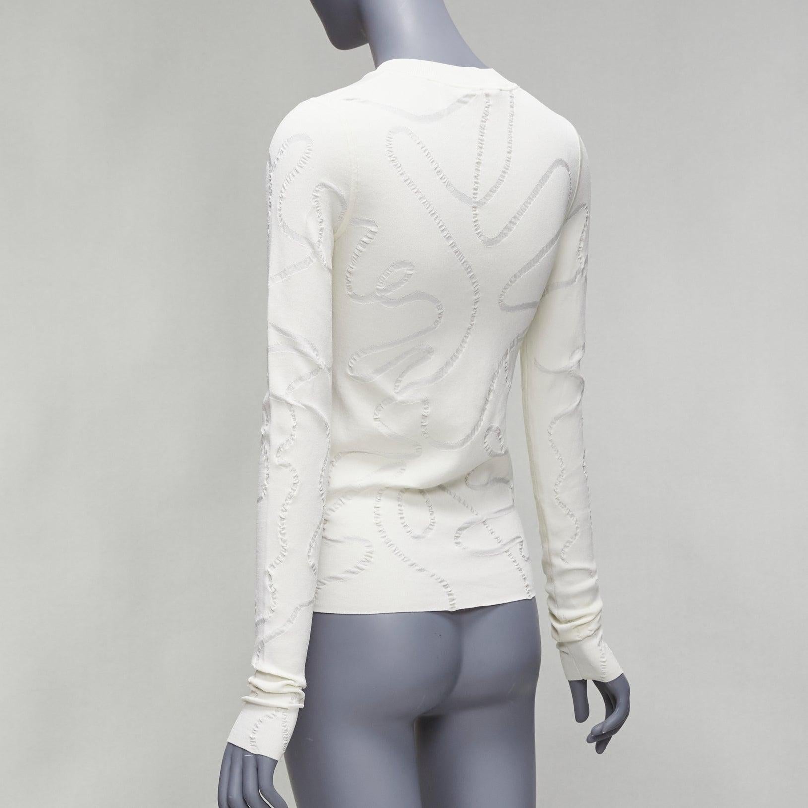HELMUT LANG cream wiggly line motive jacquard long sleeve sweater S For Sale 1