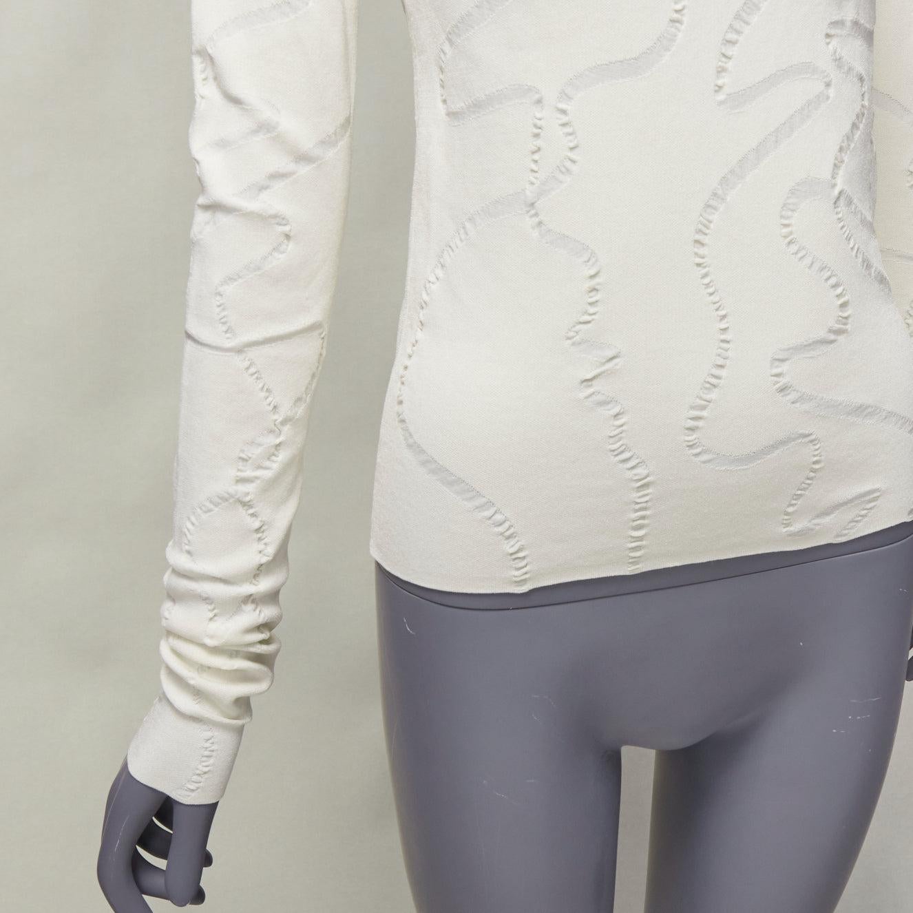 HELMUT LANG cream wiggly line motive jacquard long sleeve sweater S For Sale 2