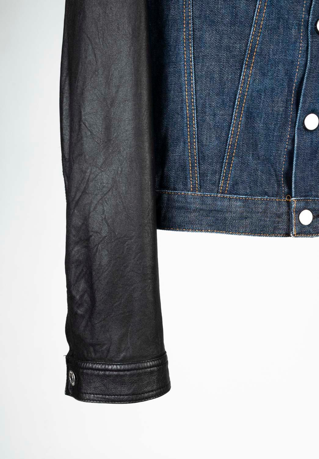 Men's Helmut Lang Denim Leather Sleeves Men Jacket Size 52 For Sale