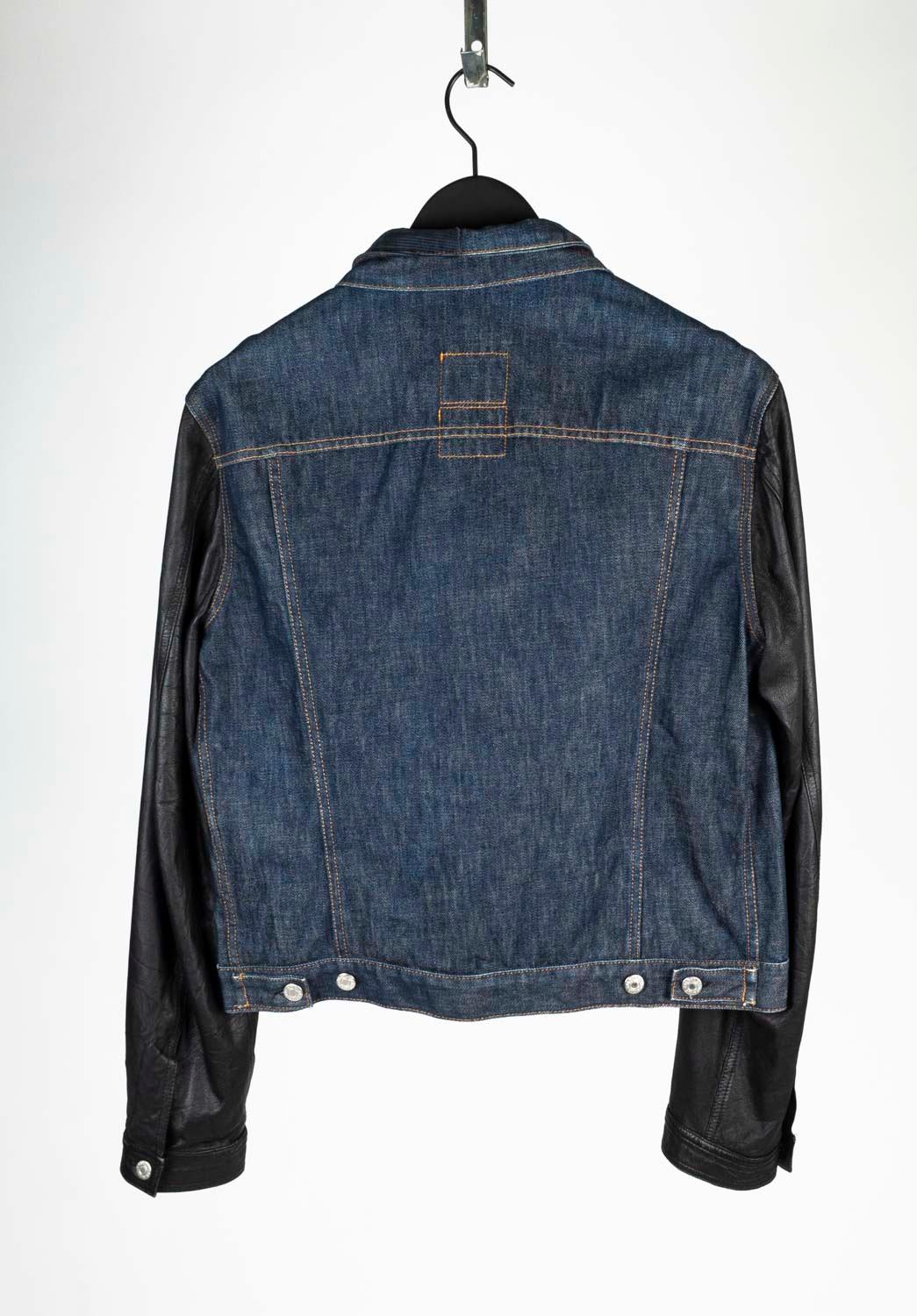 Helmut Lang Denim Leather Sleeves Men Jacket Size 52 For Sale 1