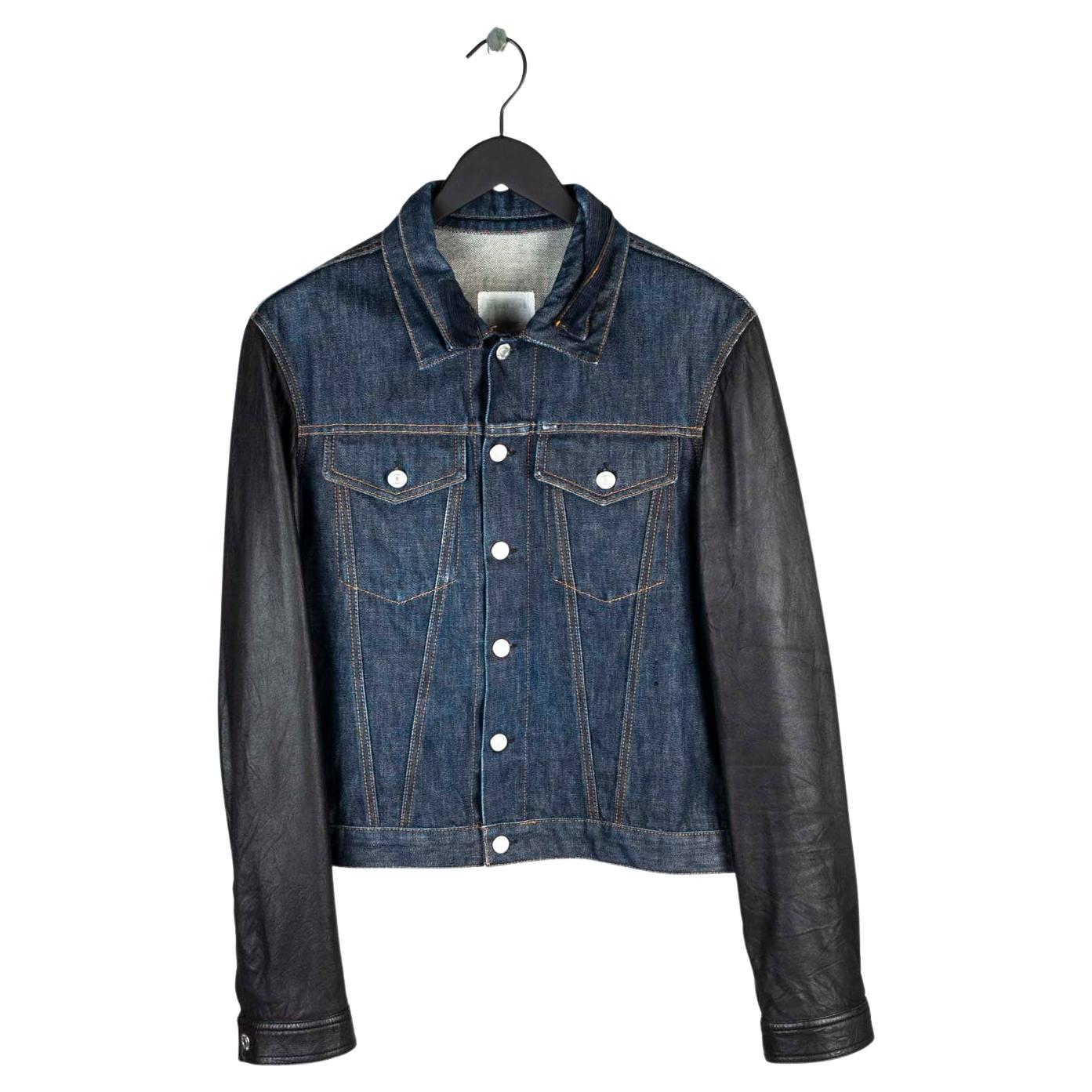 Helmut Lang Denim Leather Sleeves Men Jacket Size 52 For Sale