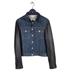 Retro Helmut Lang Denim Leather Sleeves Men Jacket Size 52