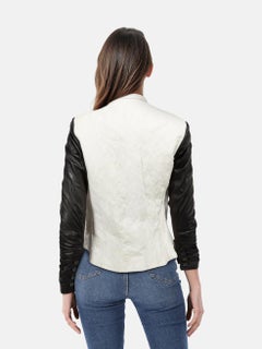 Helmut Lang Ecru & Black Leather Sleeves Blazer Size XXS