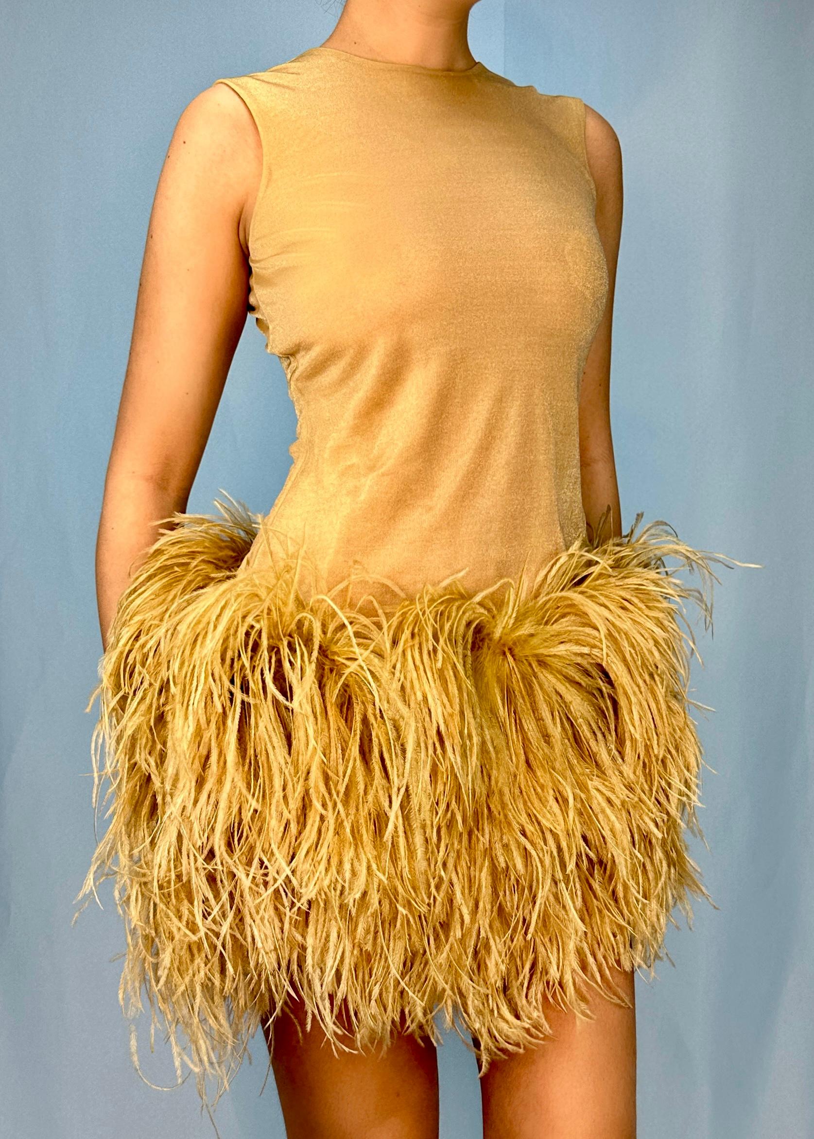 Helmut Lang Fall 1990 Runway Feather Trim Dress In New Condition For Sale In Hertfordshire, GB