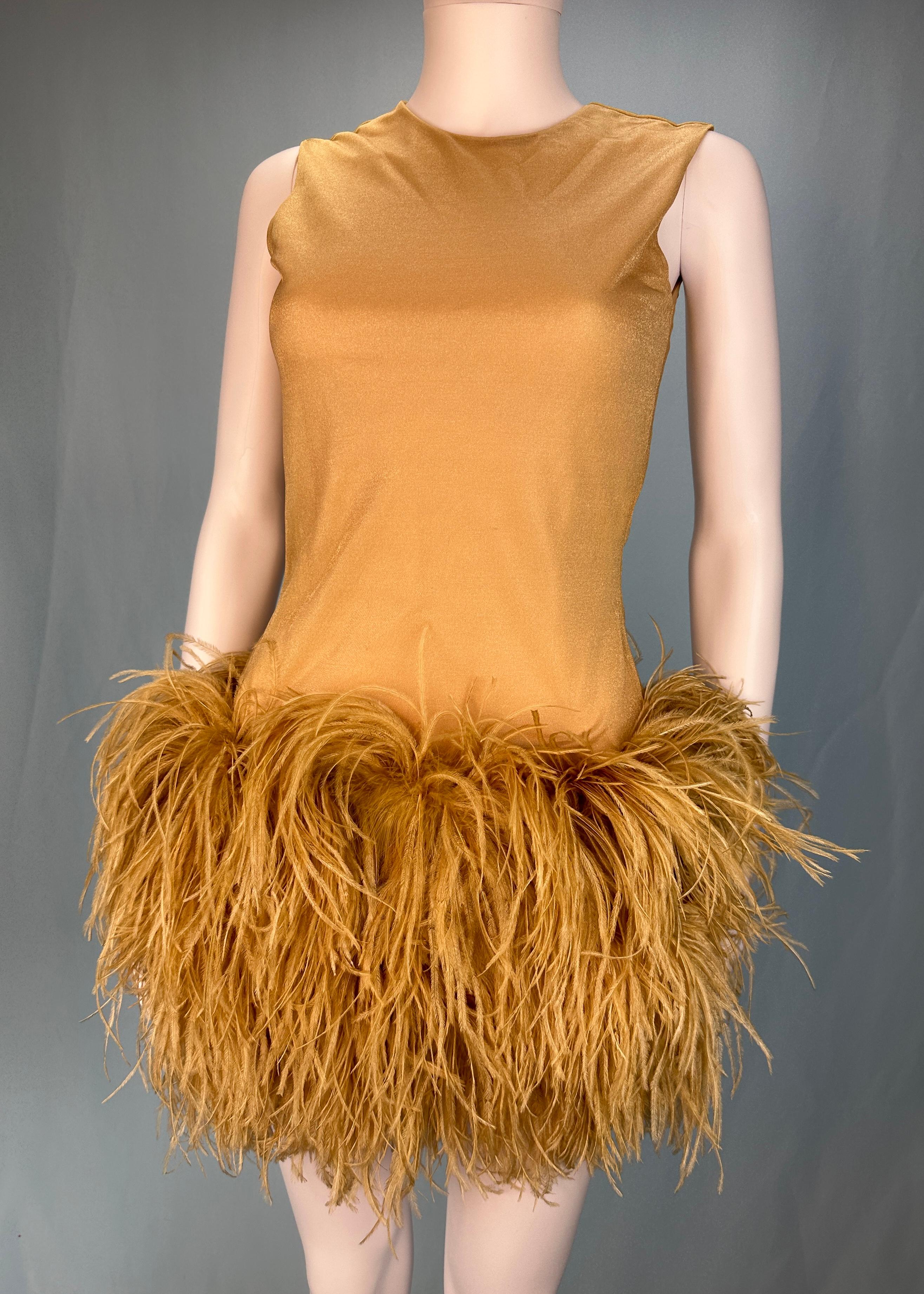 Helmut Lang Fall 1990 Runway Feather Trim Dress For Sale 1