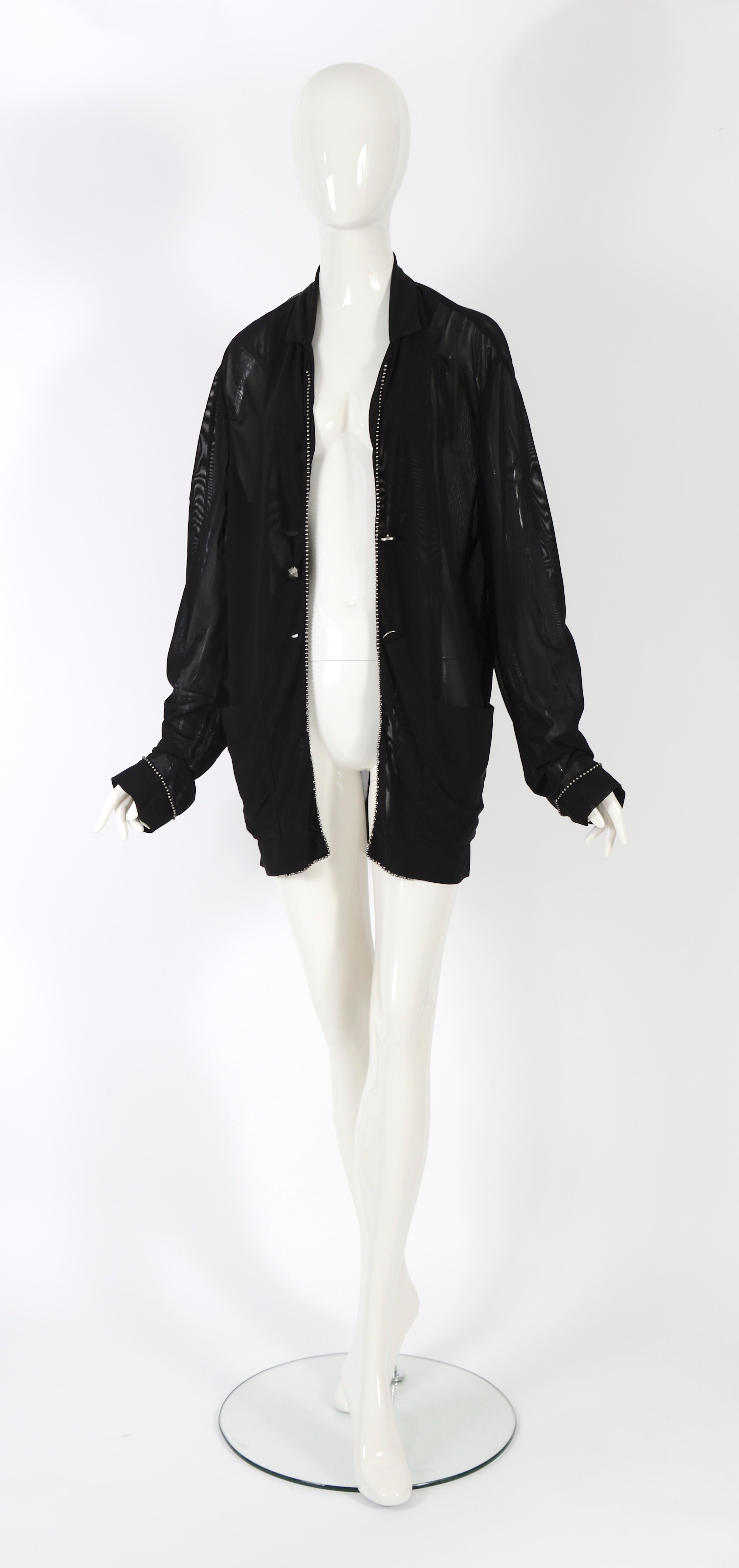 Helmut Lang F/W 1989 runway rare embellished oversized transparent black jacket  For Sale 4