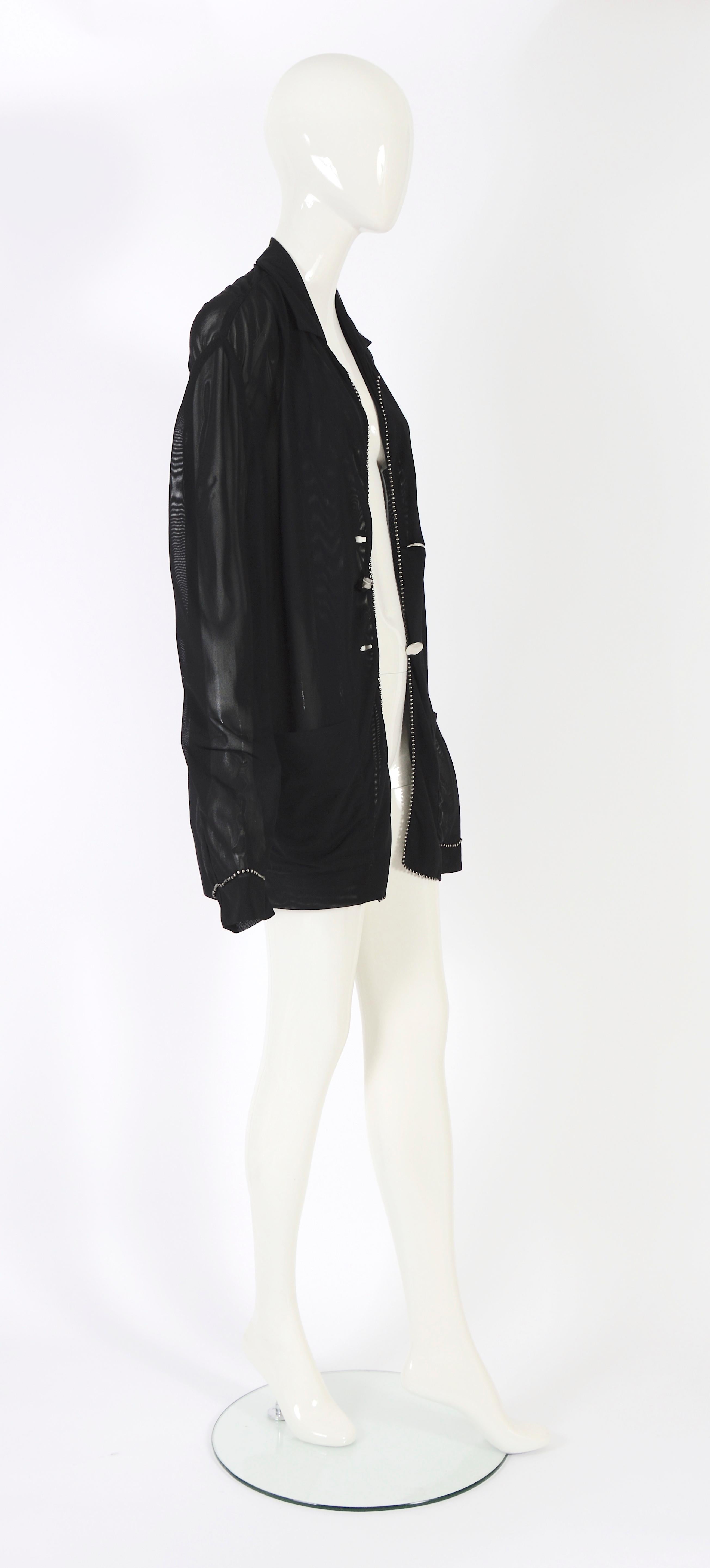 Black Helmut Lang F/W 1989 runway rare embellished oversized transparent black jacket  For Sale
