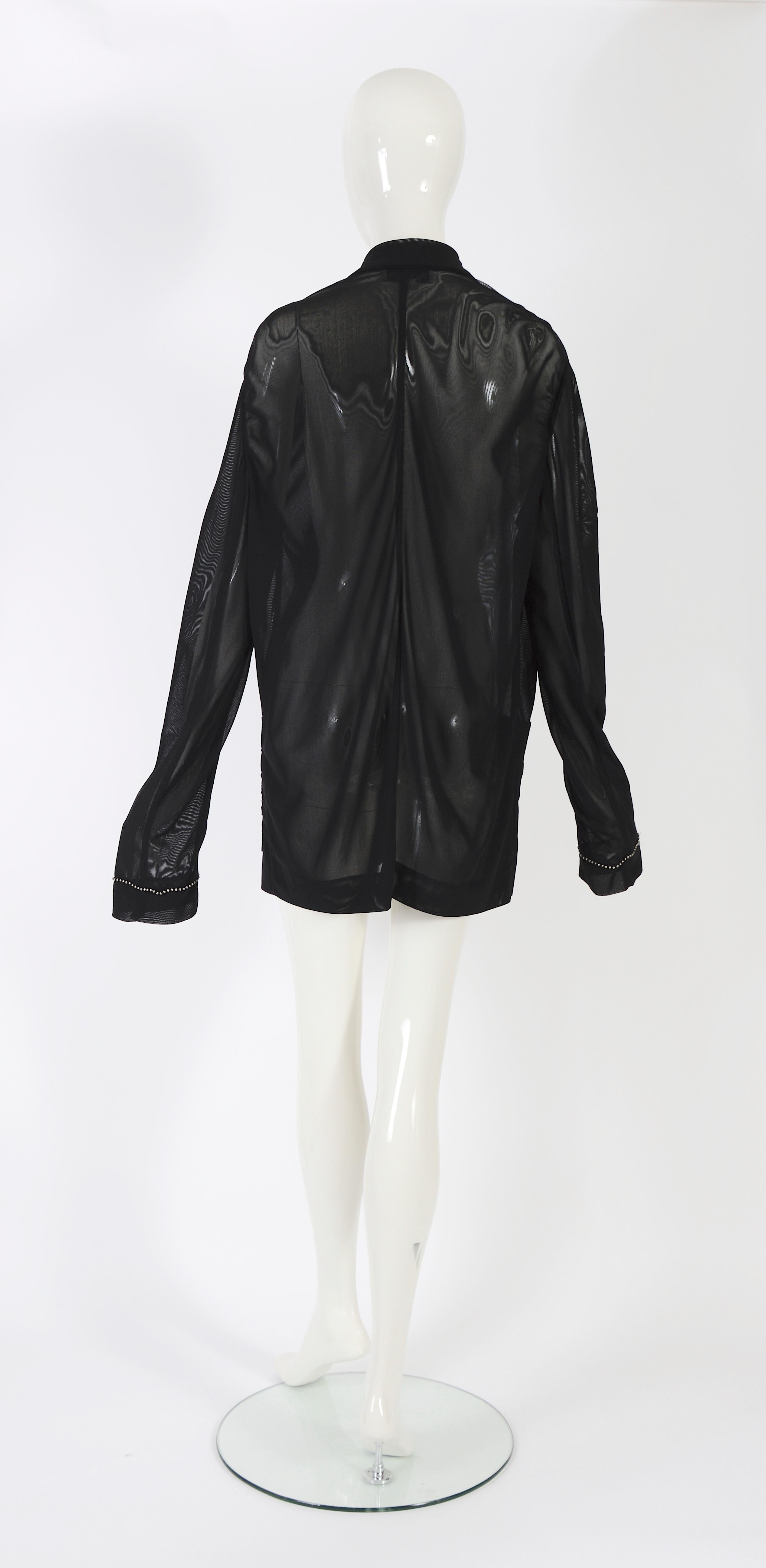 Women's or Men's Helmut Lang F/W 1989 runway rare embellished oversized transparent black jacket  For Sale