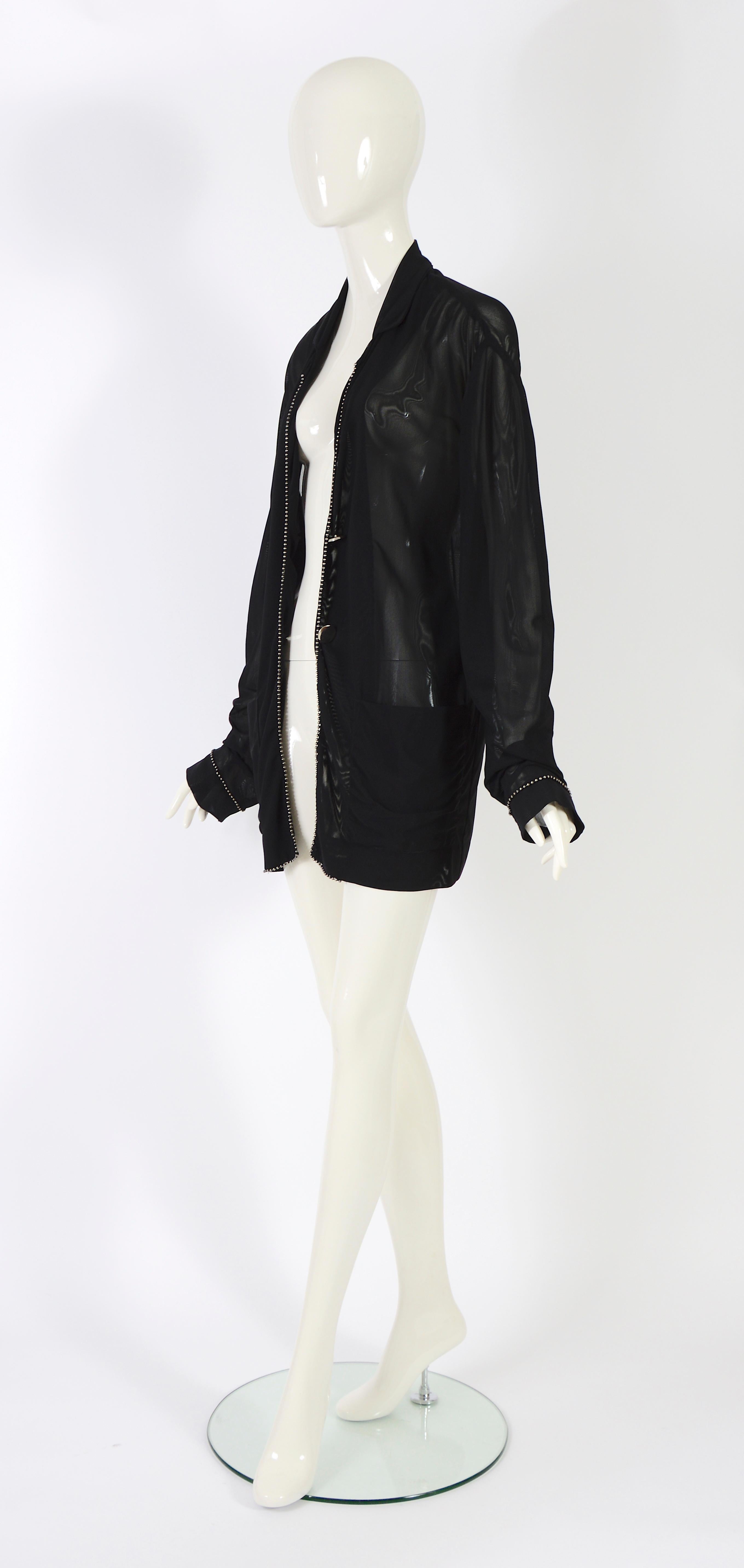 Helmut Lang F/W 1989 runway rare embellished oversized transparent black jacket  For Sale 3