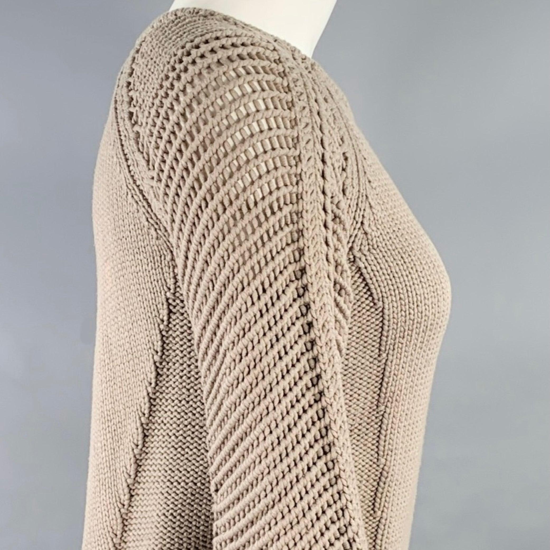 Marron HELMUT LANG FW13 Taille S Pull à col ras du cou en tricot ouvert taupe en vente