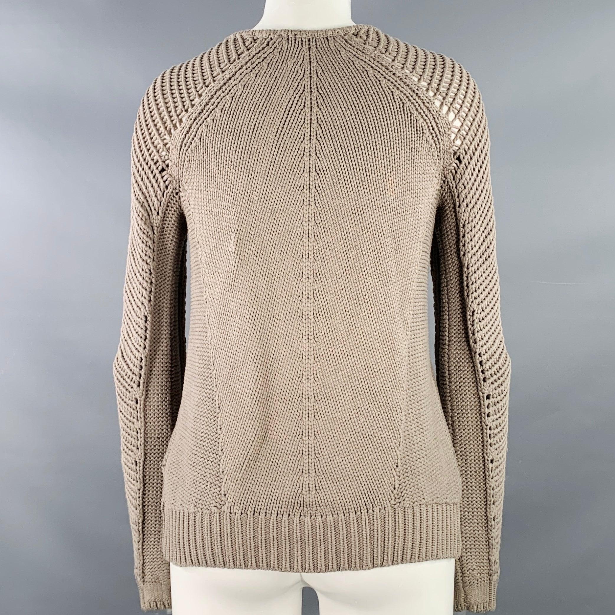 HELMUT LANG FW13 Taille S Pull à col ras du cou en tricot ouvert taupe Bon état - En vente à San Francisco, CA