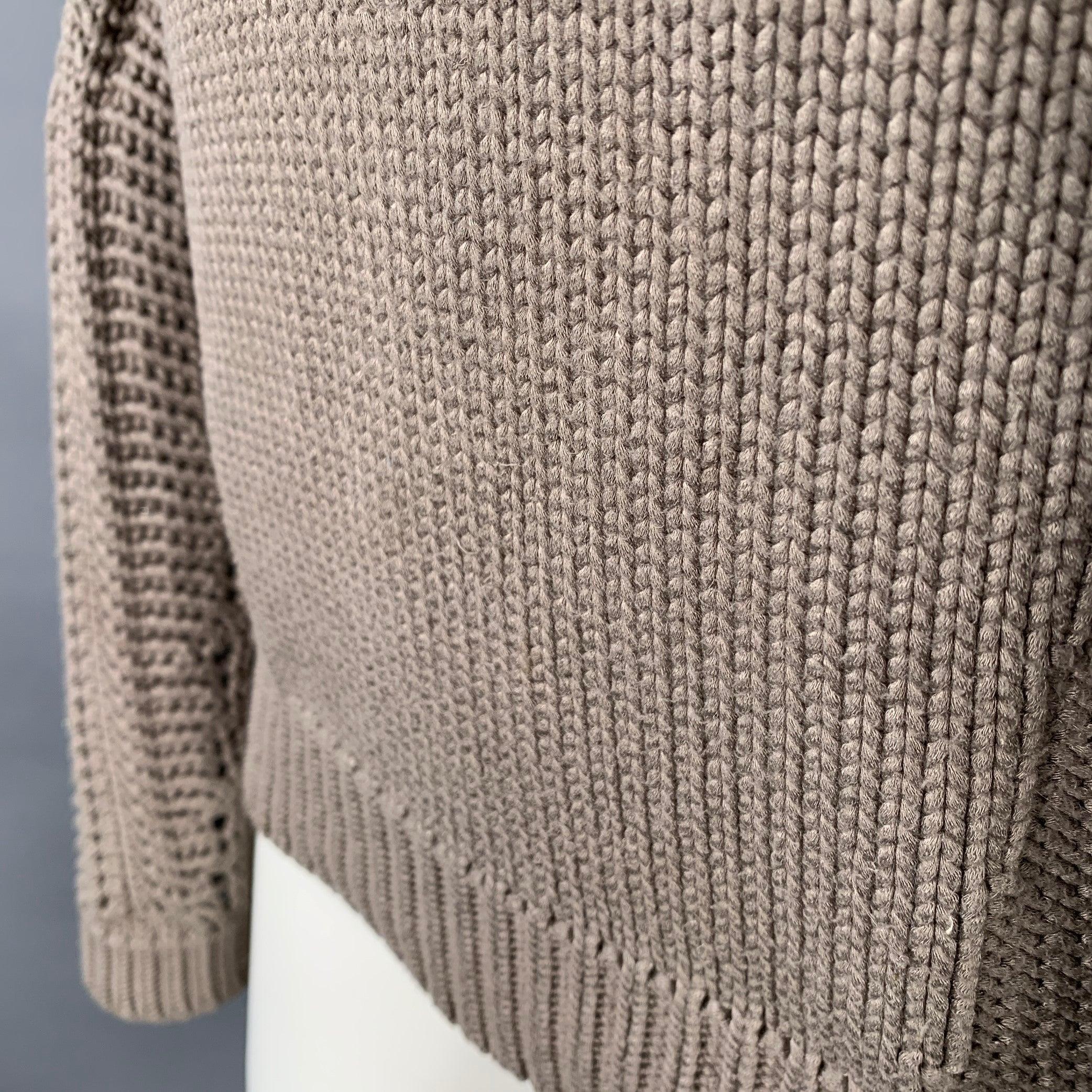 HELMUT LANG FW13 Taille S Pull à col ras du cou en tricot ouvert taupe Pour femmes en vente