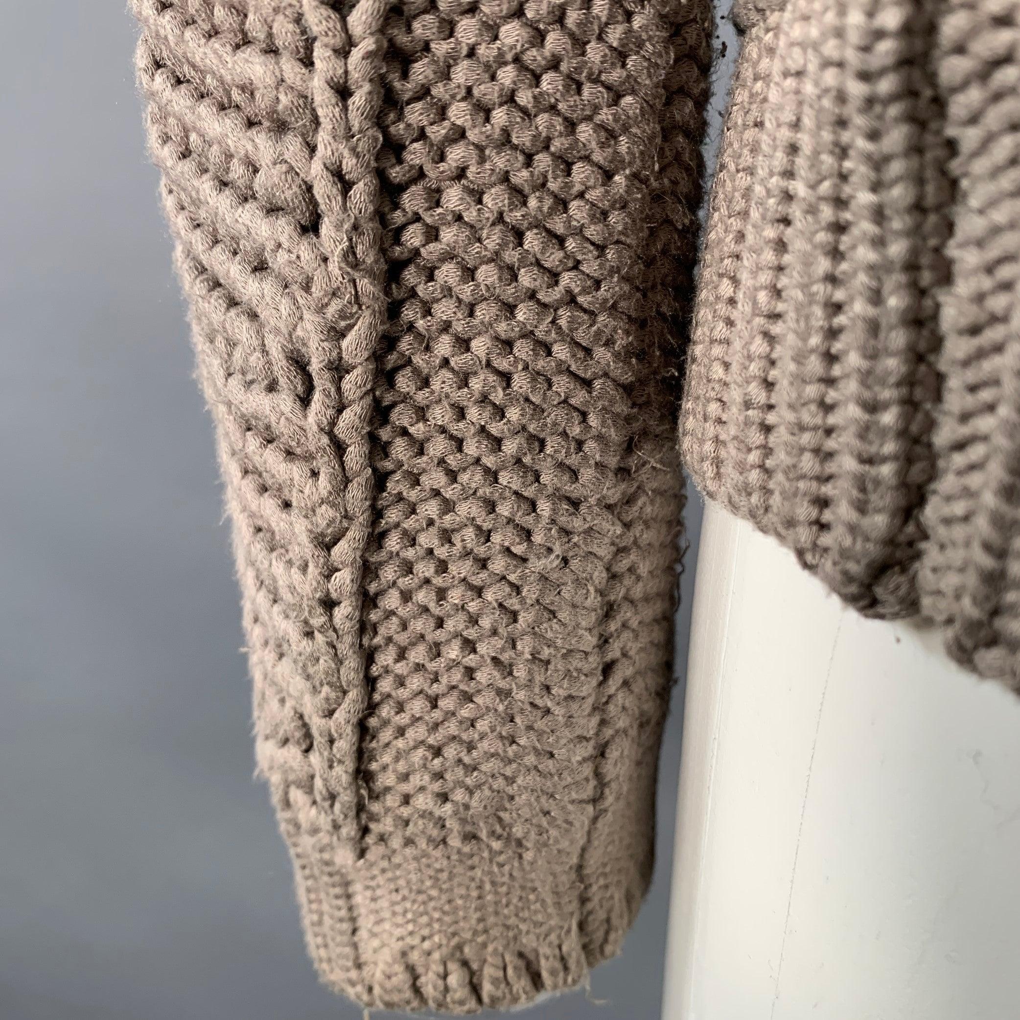 HELMUT LANG FW13 Taille S Pull à col ras du cou en tricot ouvert taupe en vente 3