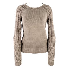 HELMUT LANG FW13 Taille S Pull à col ras du cou en tricot ouvert taupe