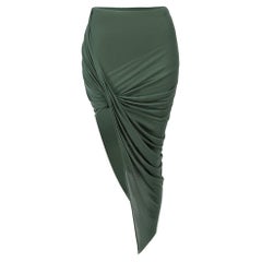 Used Helmut Lang Green Jersey Draped Midi Skirt Size S