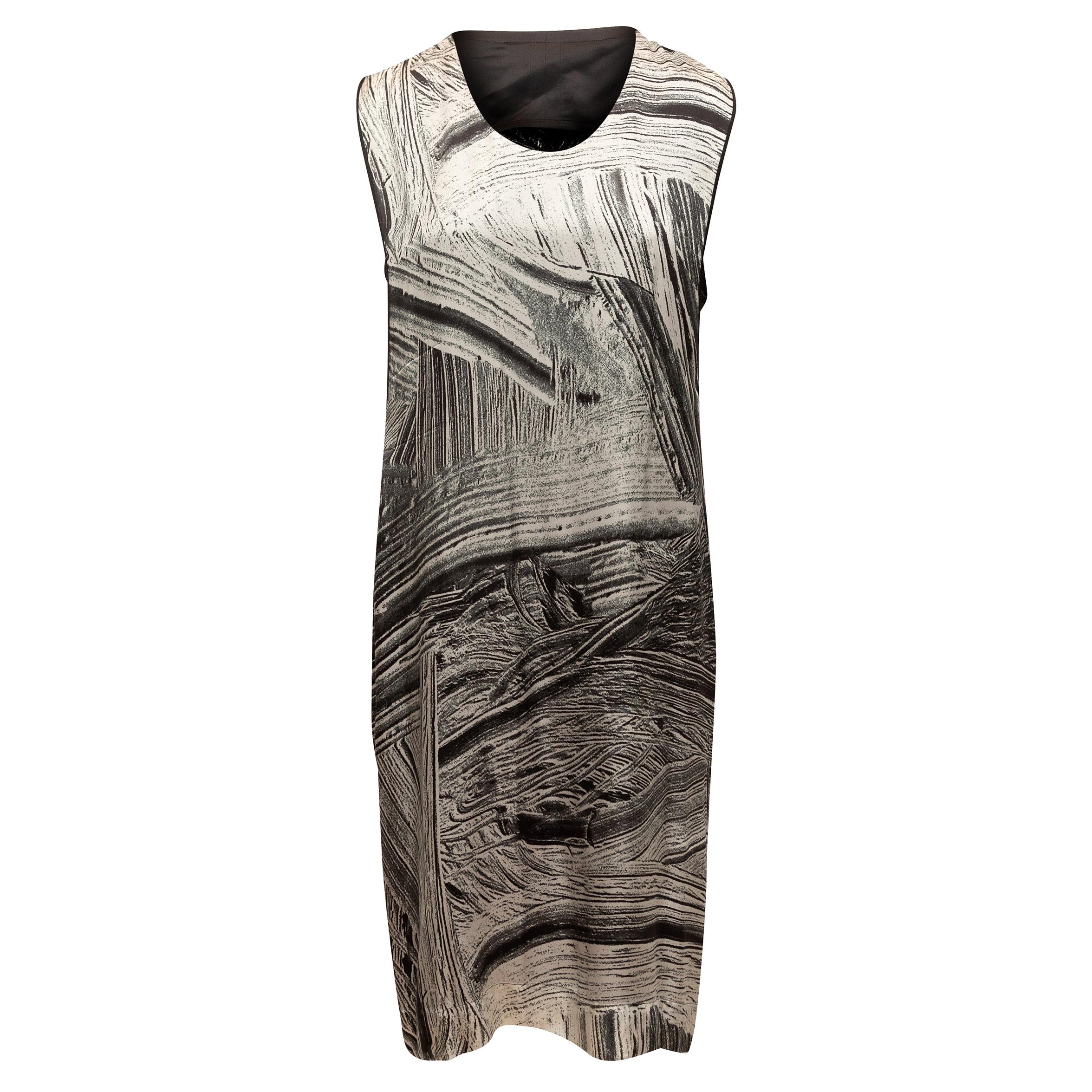 Helmut Lang Grey & Black Silk Sleeveless Dress