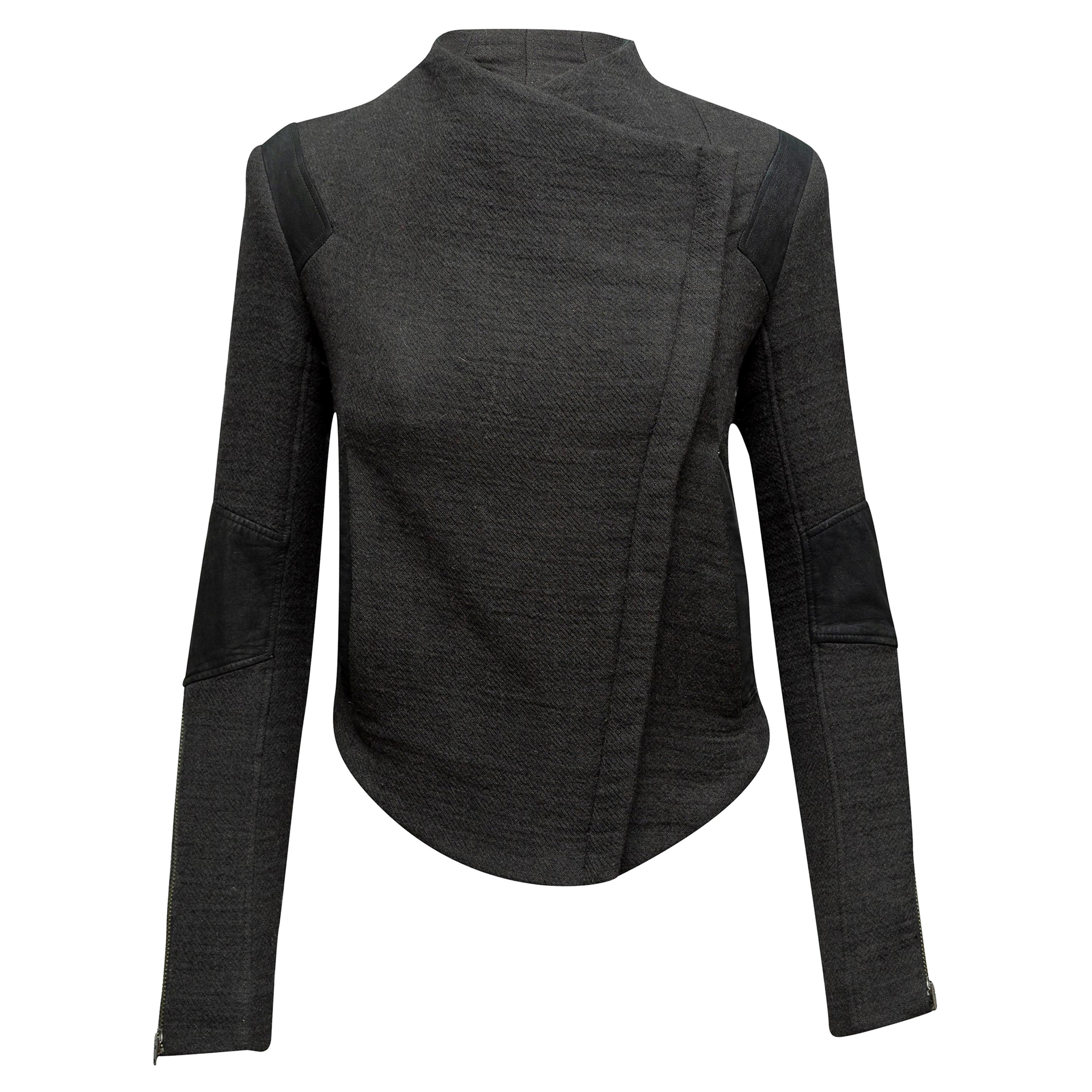 Helmut Lang Grey & Black Wool & Leather Moto Jacket