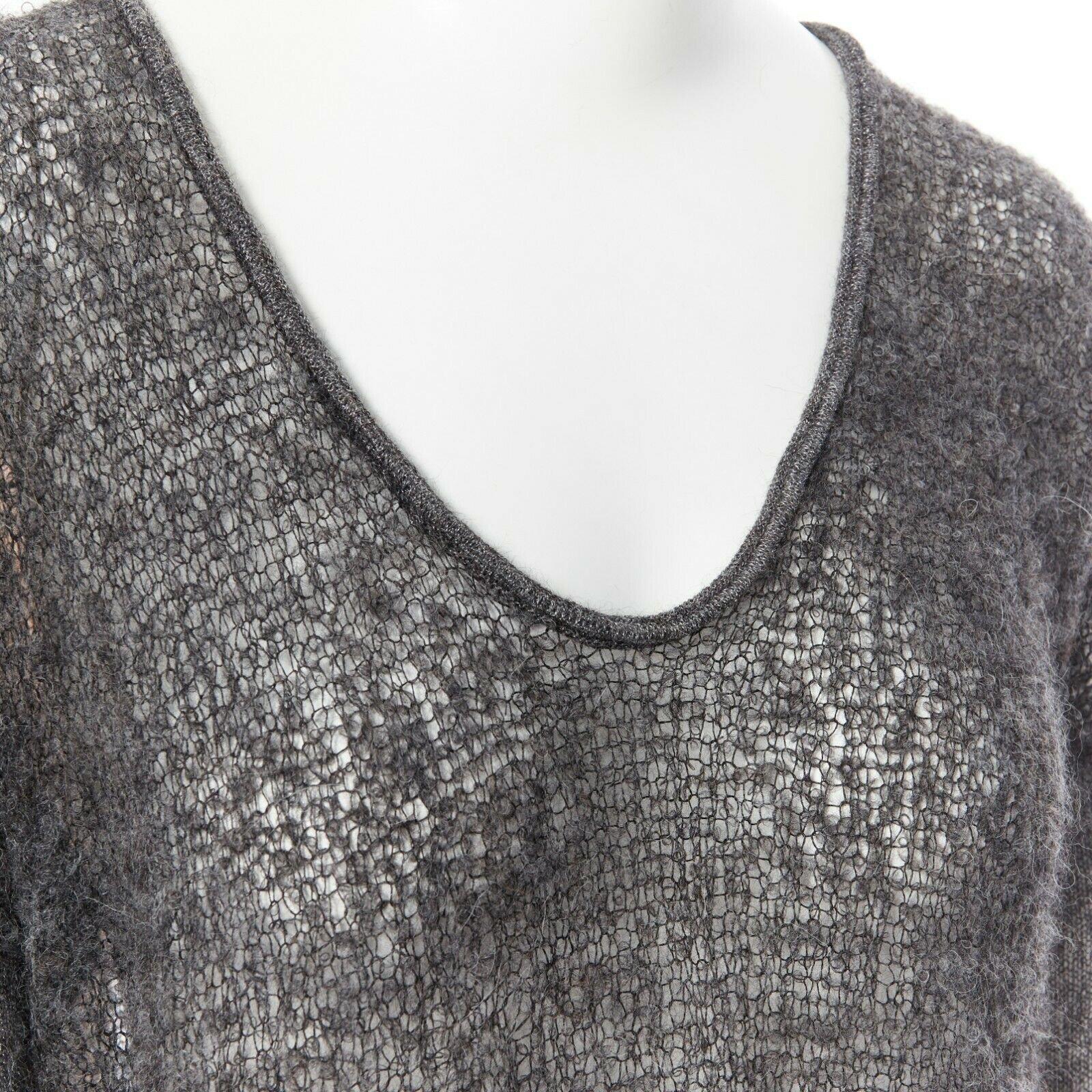 HELMUT LANG grey charcoal boucle knit mesh drop shoulders asymmetrical sweater P 2