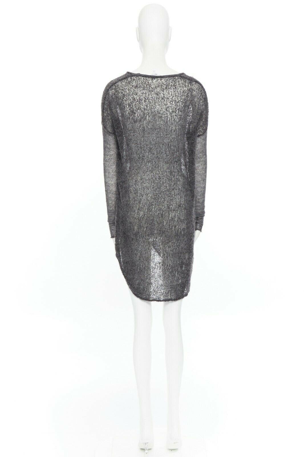 Gray HELMUT LANG grey charcoal boucle knit mesh drop shoulders asymmetrical sweater P