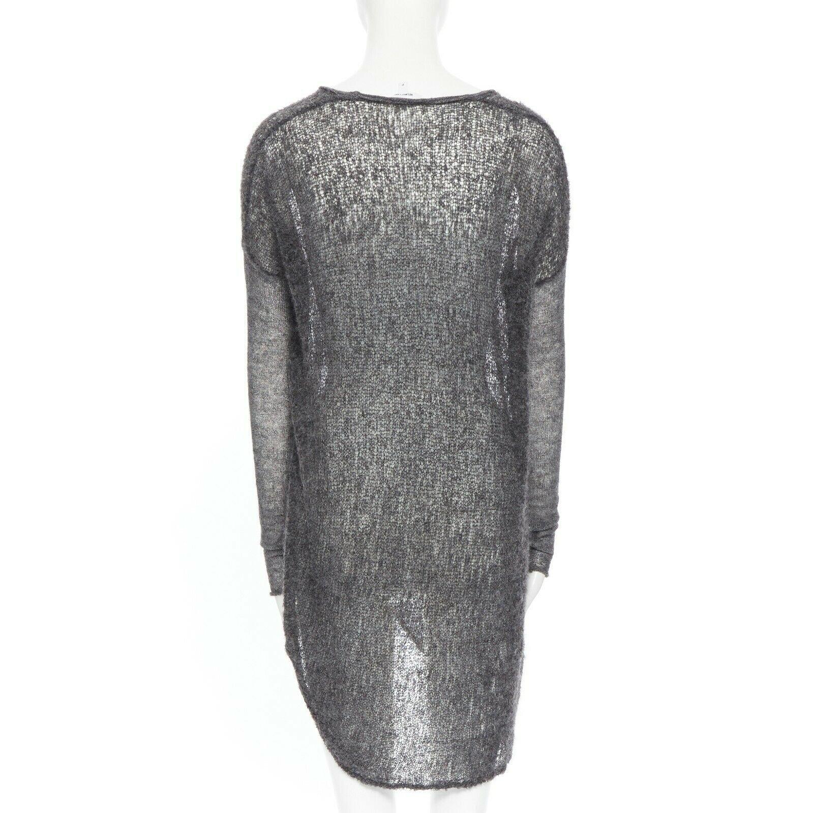 HELMUT LANG grey charcoal boucle knit mesh drop shoulders asymmetrical sweater P In Good Condition In Hong Kong, NT