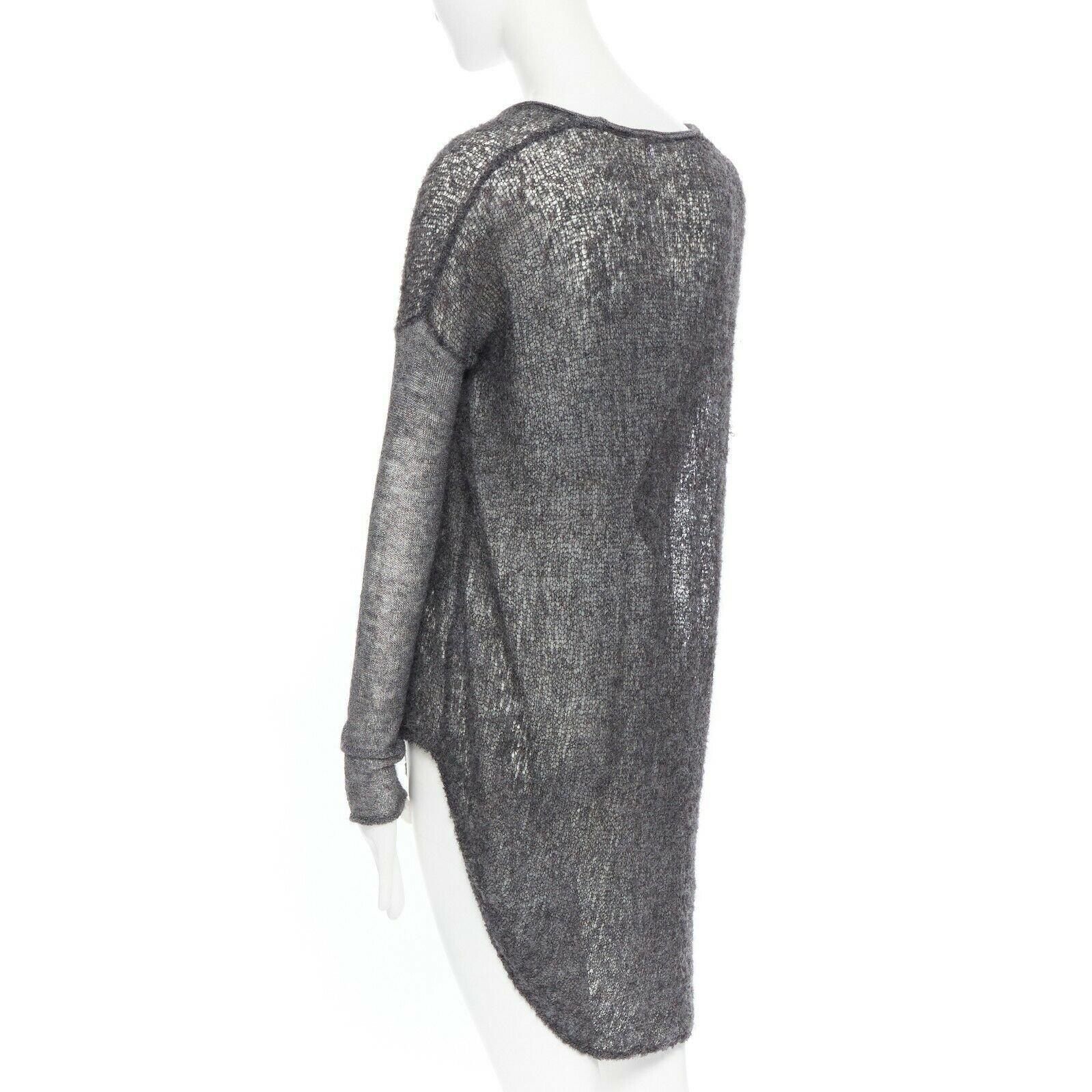 Women's HELMUT LANG grey charcoal boucle knit mesh drop shoulders asymmetrical sweater P